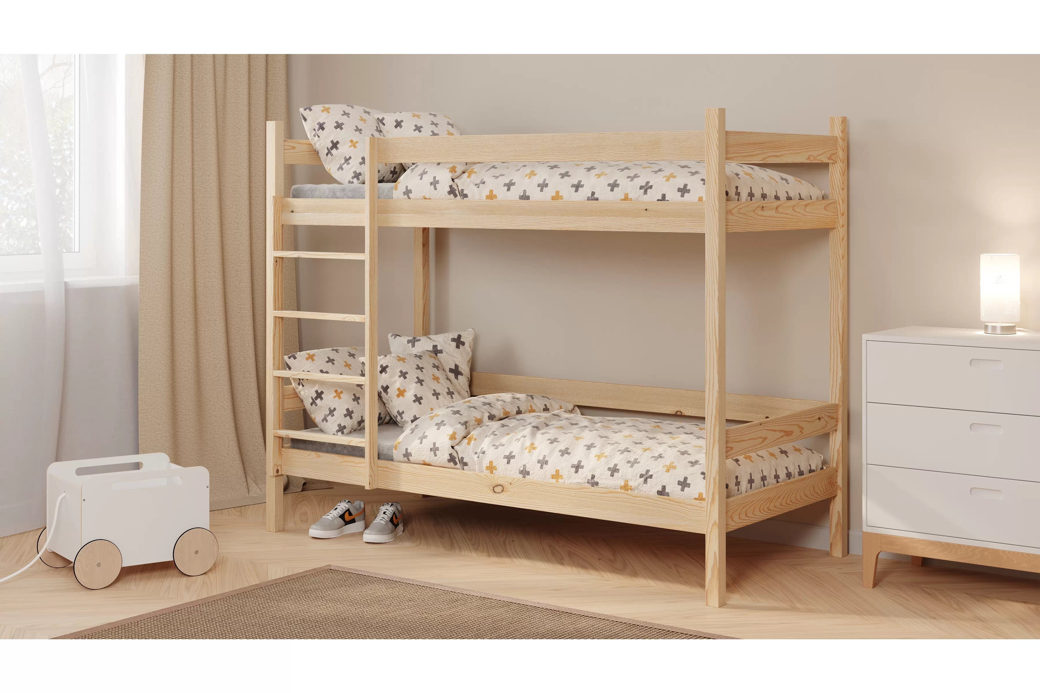 Poschodová posteľ Fabrio - borovica, 90x200 Posteľ dzieciece poschodová Fabrio - 90x200 / Borovica