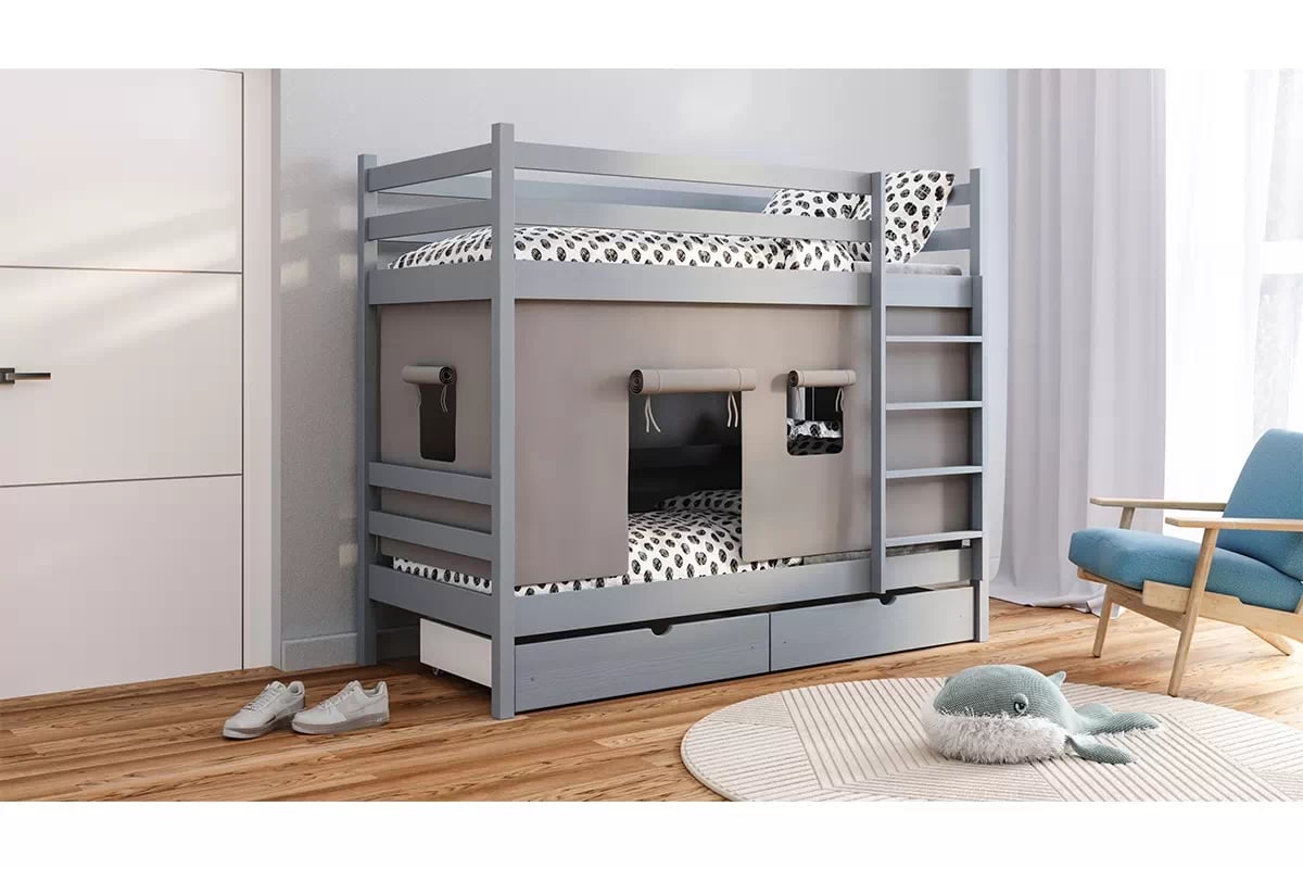 Patrová dětská postel Kubi 80x180 cm - šedá Postel dzieciece patrová  Kubi - 80x180 / šedá