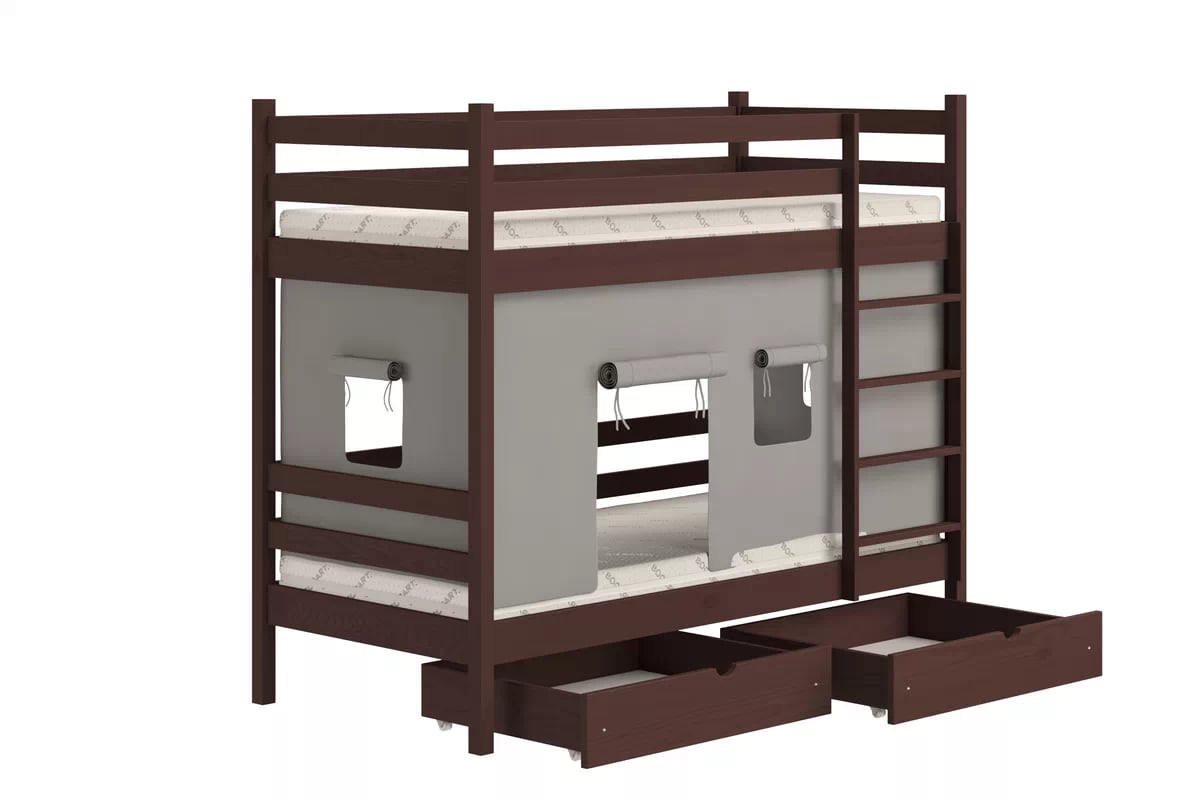 Patrová dětská postel Kubi 90x200 cm - hnědá Postel dzieciece patrová  Kubi - 90x200 / hnědá