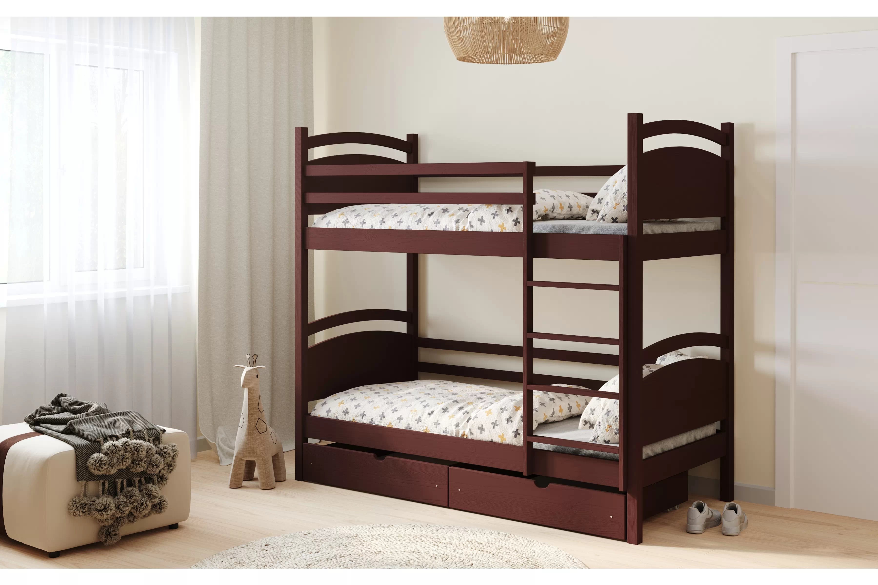 Poschodová posteľ Pinoki - hnedý, 70x140 Posteľ dzieciece poschodová Pinoki - 70x140 / Hnedý