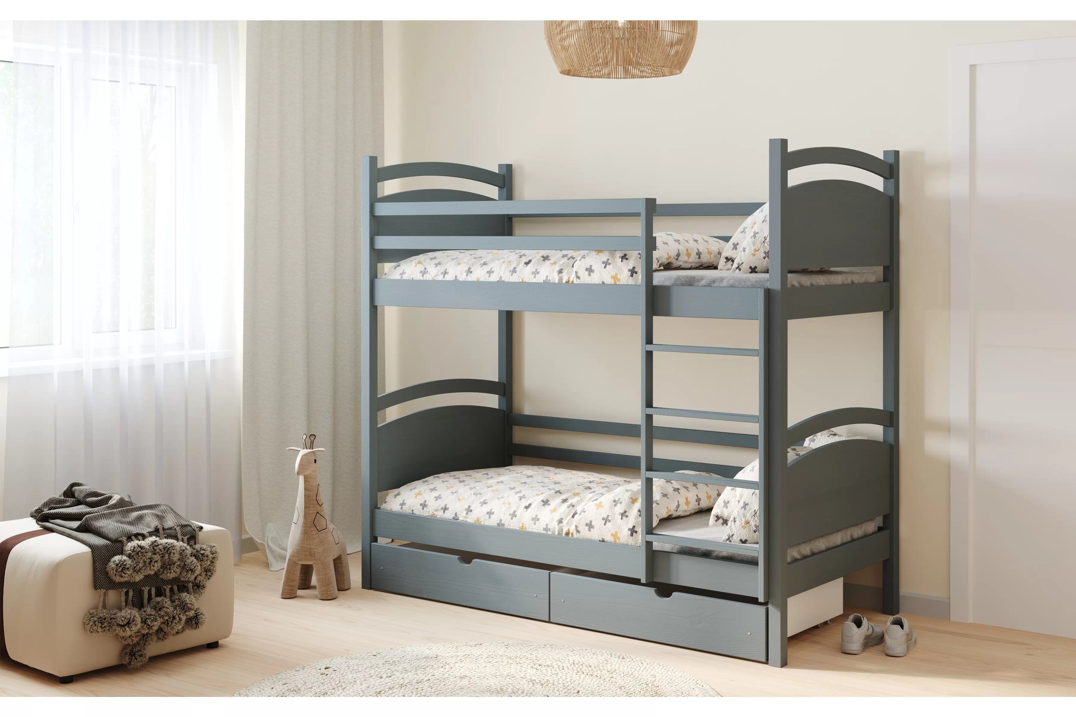 Poschodová posteľ Pinoki - grafit, 90x200 Posteľ dzieciece poschodová Pinoki - 90x200 / grafit