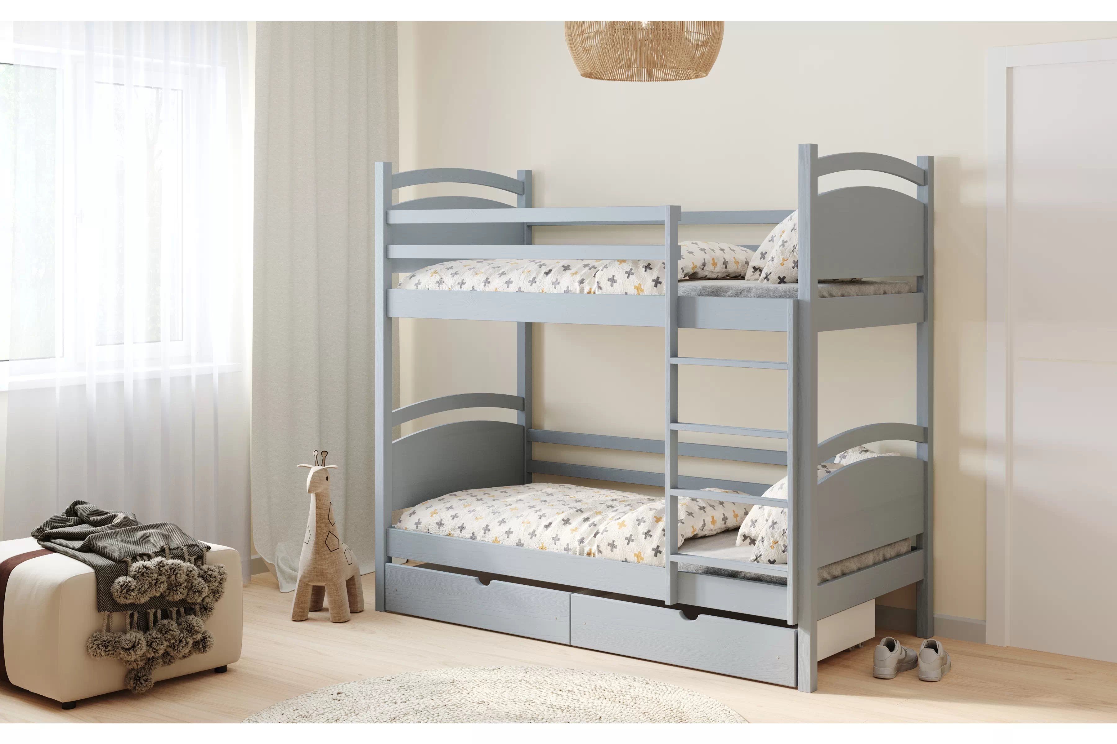 Poschodová posteľ Pinoki - šedý, 90x200 Posteľ dzieciece poschodová Pinoki - 90x200 / šedý