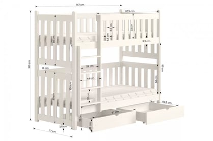 Poschodová posteľ Swen - biely, 70x140 Posteľ poschodová Swen - Rozmery