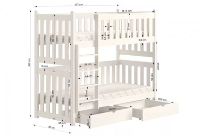 Patrová postel Swen 80x200 cm - bílá postel patrová  Swen - Rozměry