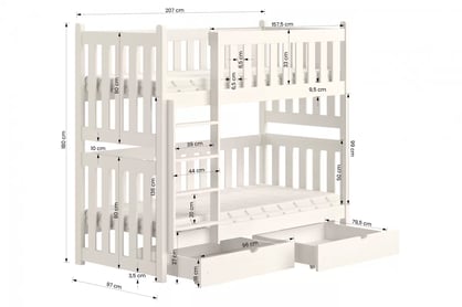 Patrová postel Swen 90x200 cm - bílá postel patrová  Swen - Rozměry