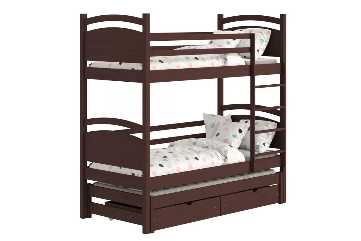 Poschodová posteľ s prístelkou Pinoki - hnedý, 90x200 Posteľ dzieciece poschodová výsuvna Pinoki - 90x200 / Hnedý