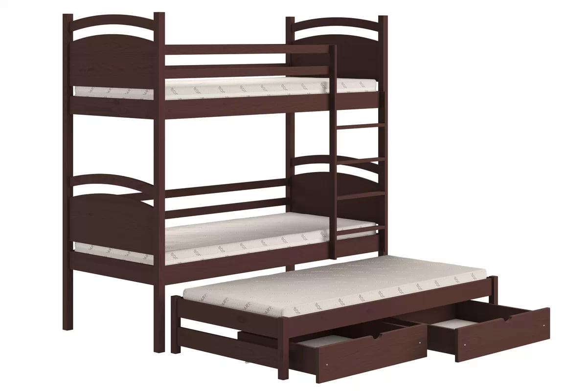 Poschodová posteľ s prístelkou Pinoki - hnedý, 90x200 Posteľ dzieciece poschodová výsuvna Pinoki - 90x200 / Hnedý