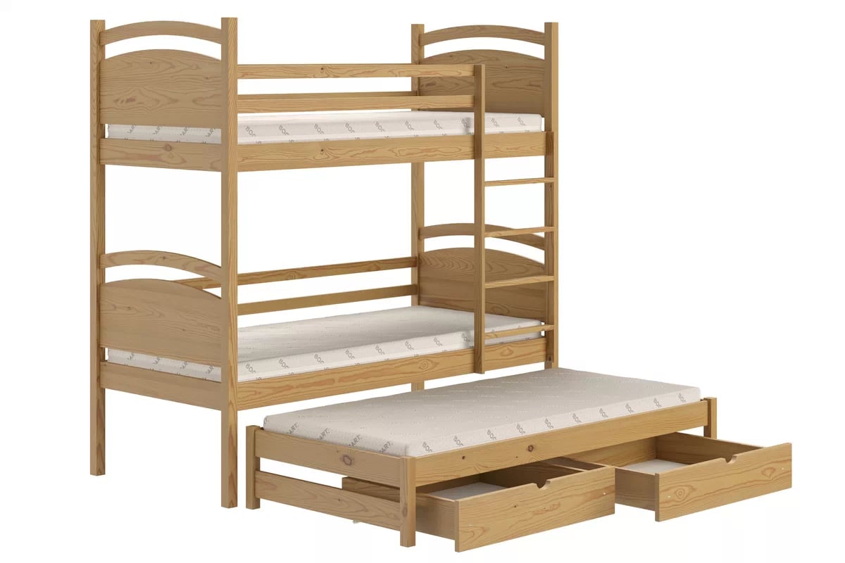 Poschodová posteľ s prístelkou Pinoki - dub, 90x200 Posteľ dzieciece poschodová výsuvna Pinoki - 90x200 / Dub