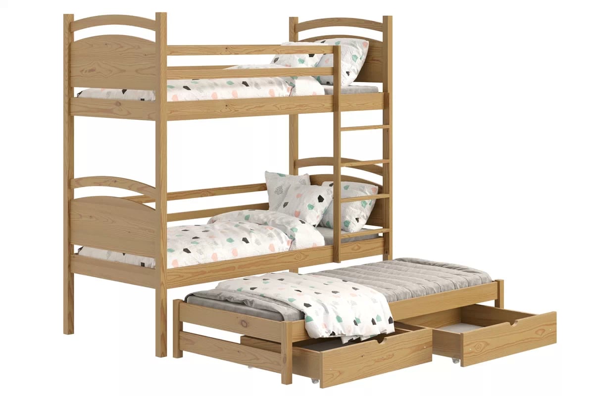 Poschodová posteľ s prístelkou Pinoki - dub, 90x200 Posteľ dzieciece poschodová výsuvna Pinoki - 90x200 / Dub