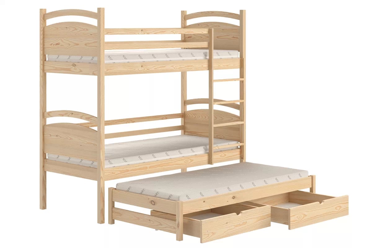 Poschodová posteľ s prístelkou Pinoki - borovica, 90x200 Posteľ dzieciece poschodová výsuvna Pinoki - 90x200 / Borovica