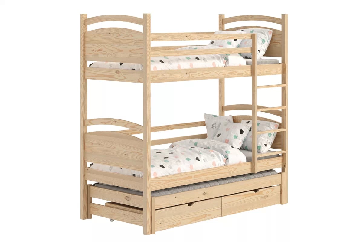 Poschodová posteľ s prístelkou Pinoki - borovica, 90x200 Posteľ dzieciece poschodová výsuvna Pinoki - 90x200 / Borovica