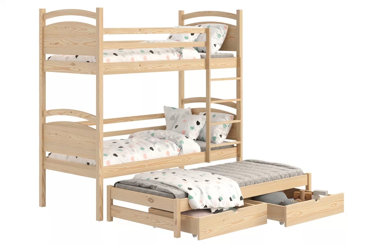 Poschodová posteľ s prístelkou Pinoki - borovica, 90x200 Posteľ dzieciece poschodová výsuvna Pinoki - 90x200 / Borovica