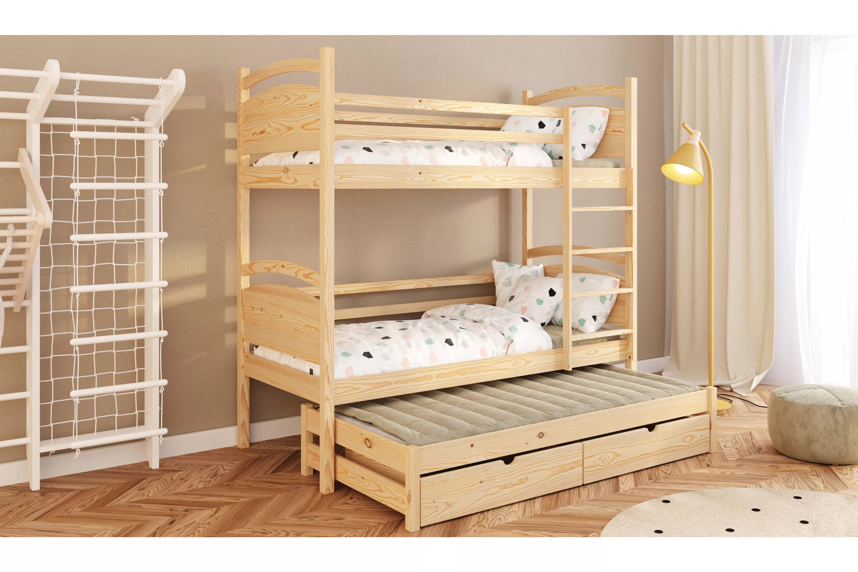 Poschodová posteľ s prístelkou Pinoki - borovica, 90x200 Posteľ dzieciece poschodová výsuvna Pinoki - 90x200 / Borovica