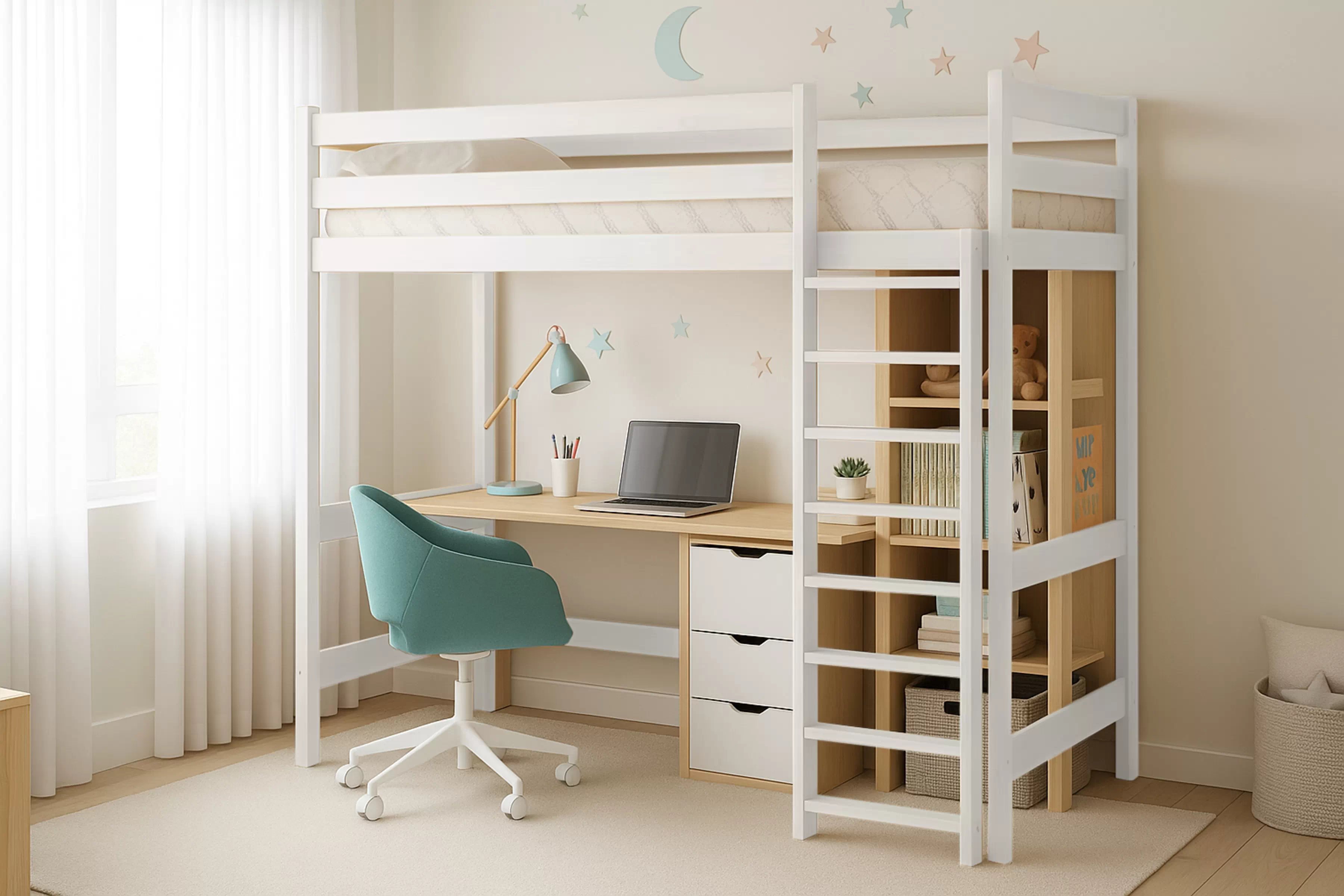 Vyvýšená detská posteľ Samio - 70x140 cm - biela Posteľ dzieciece Samio 70x140 vyvýšená - Biely