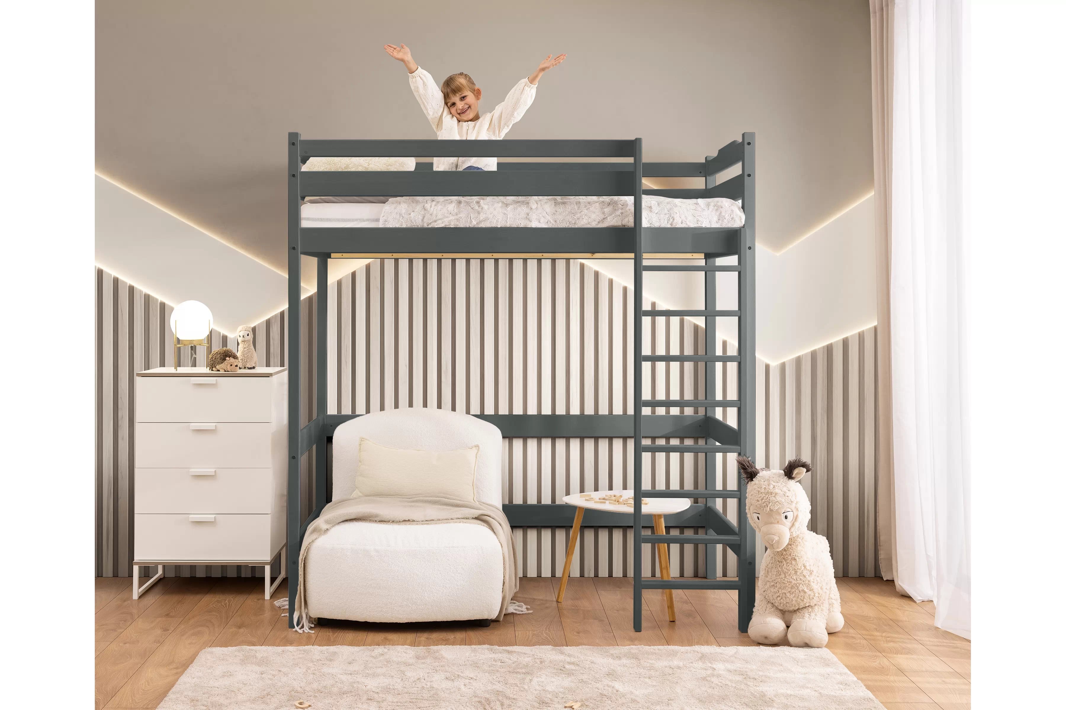 Dětská vyvýšená postel Samio 70x140 cm - grafitová Postel dzieciece Samio 70x140 vyvýšená postel - grafit