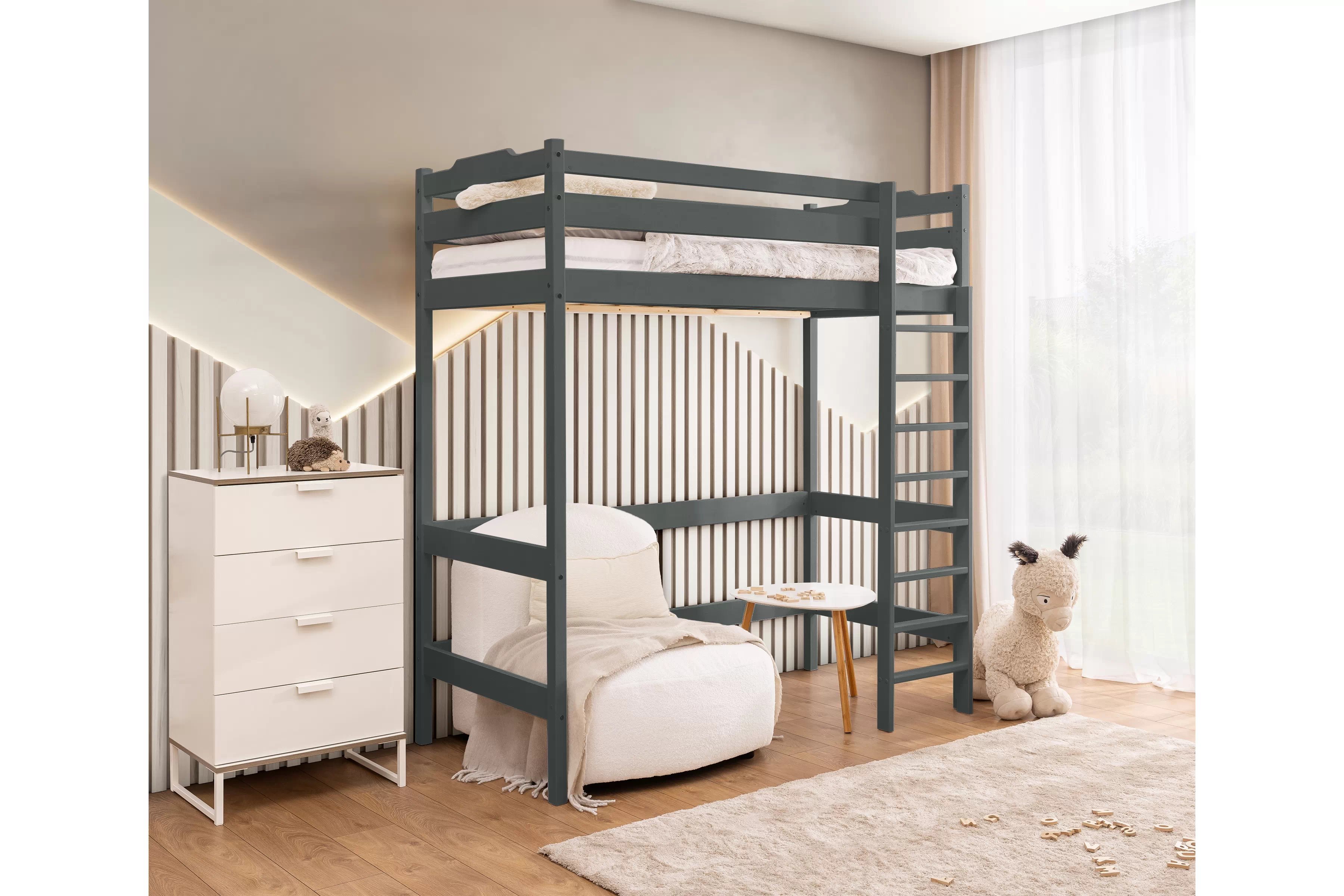 Dětská vyvýšená postel Samio 70x140 cm - grafitová Postel dzieciece Samio 70x140 vyvýšená postel - grafit