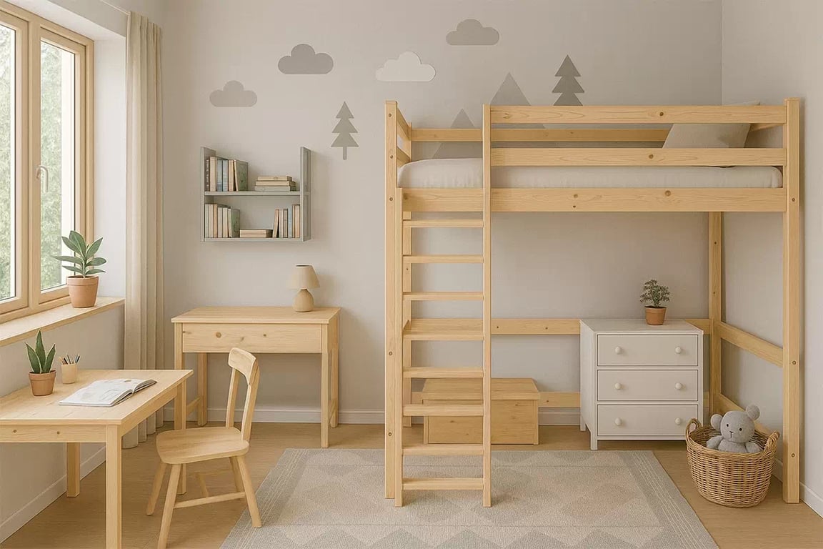 Dětská vyvýšená postel Samio - 70x140 / borovice Postel dzieciece Samio 70x140 vyvýšená postel - borovice