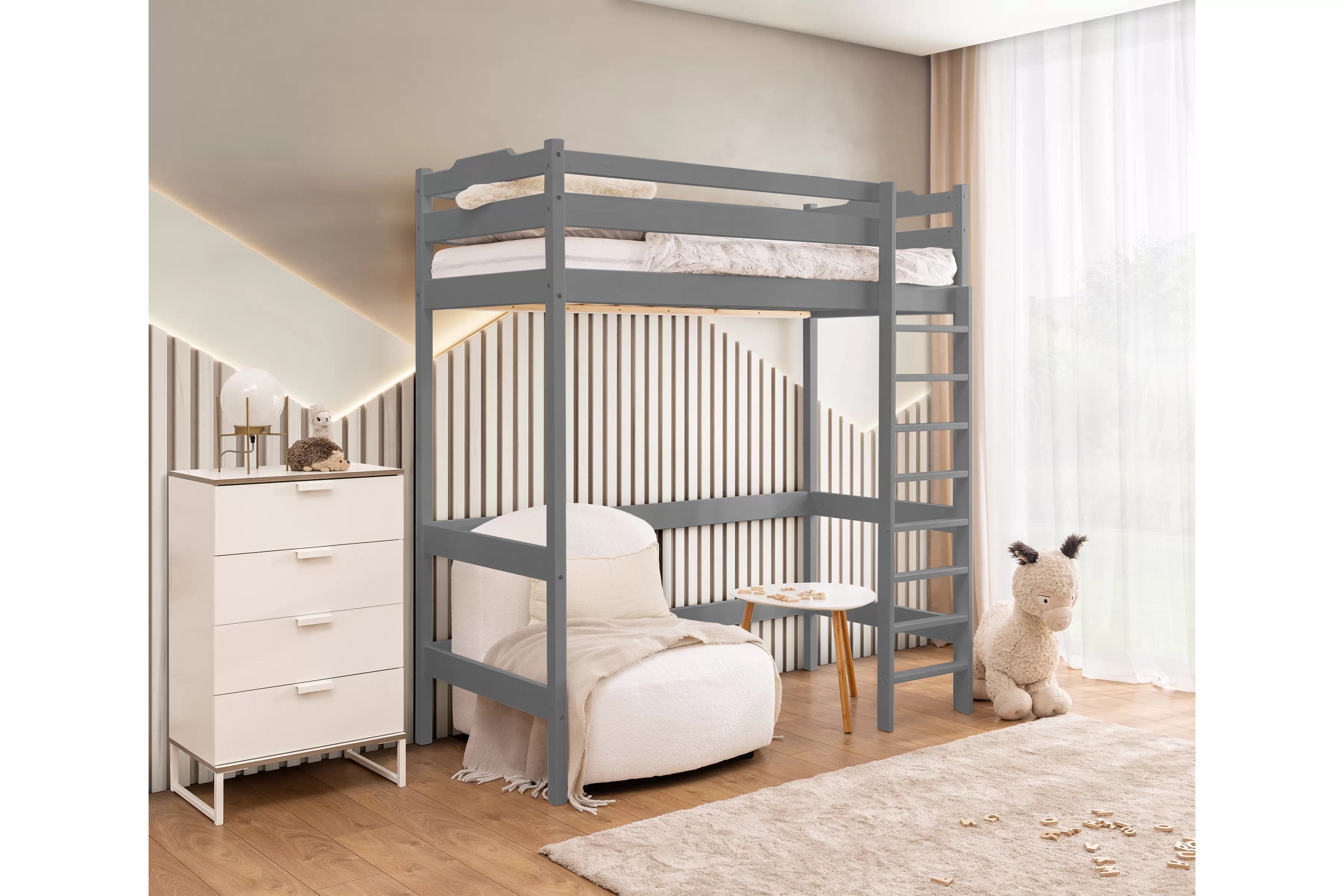 Vyvýšená detská posteľ Samio - 70x140 cm - šedá Posteľ dzieciece Samio 70x140 vyvýšená - šedý