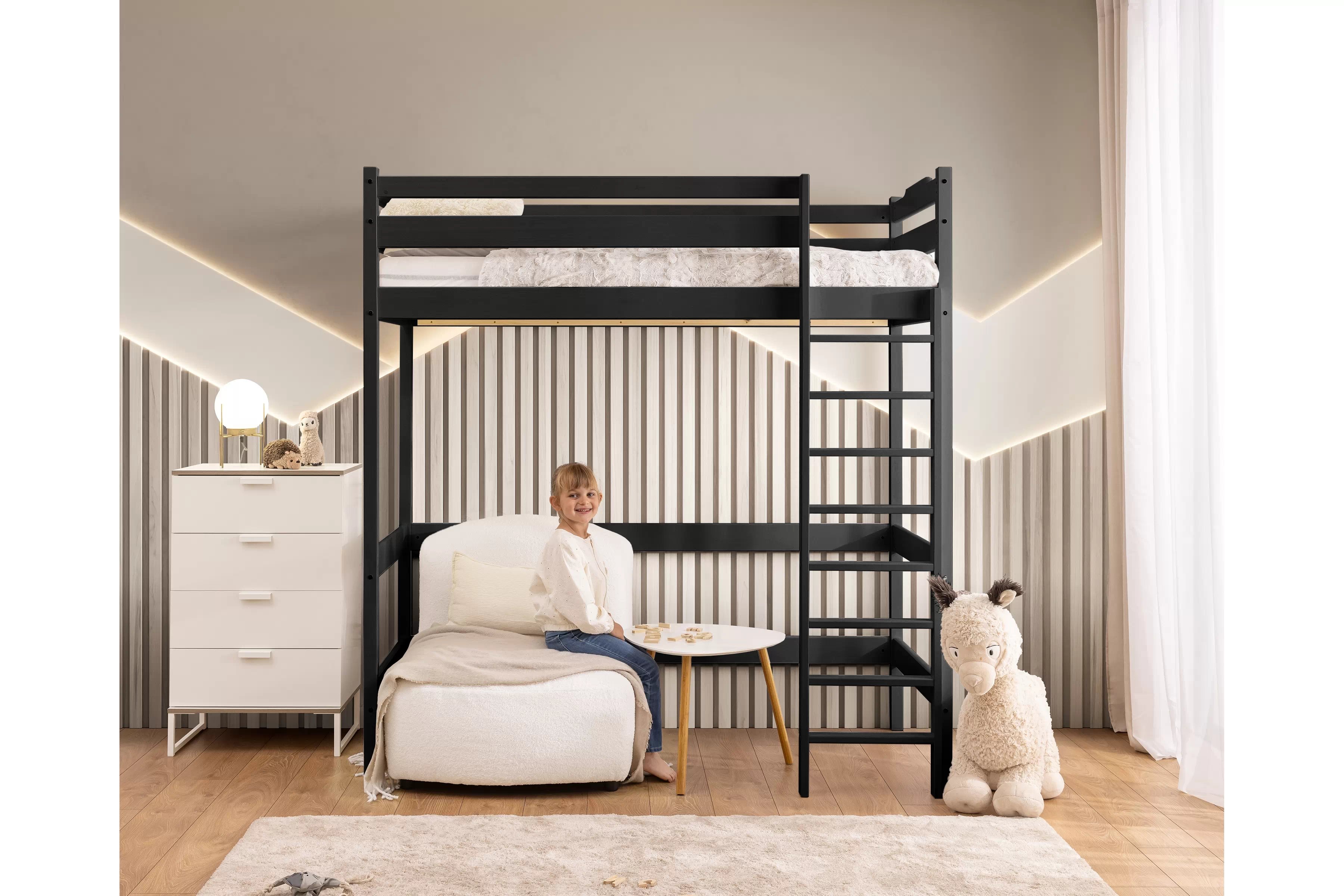 Dětská vyvýšená postel Samio - 80x160 / černá Postel dzieciece Samio 80x160 vyvýšená postel - černá