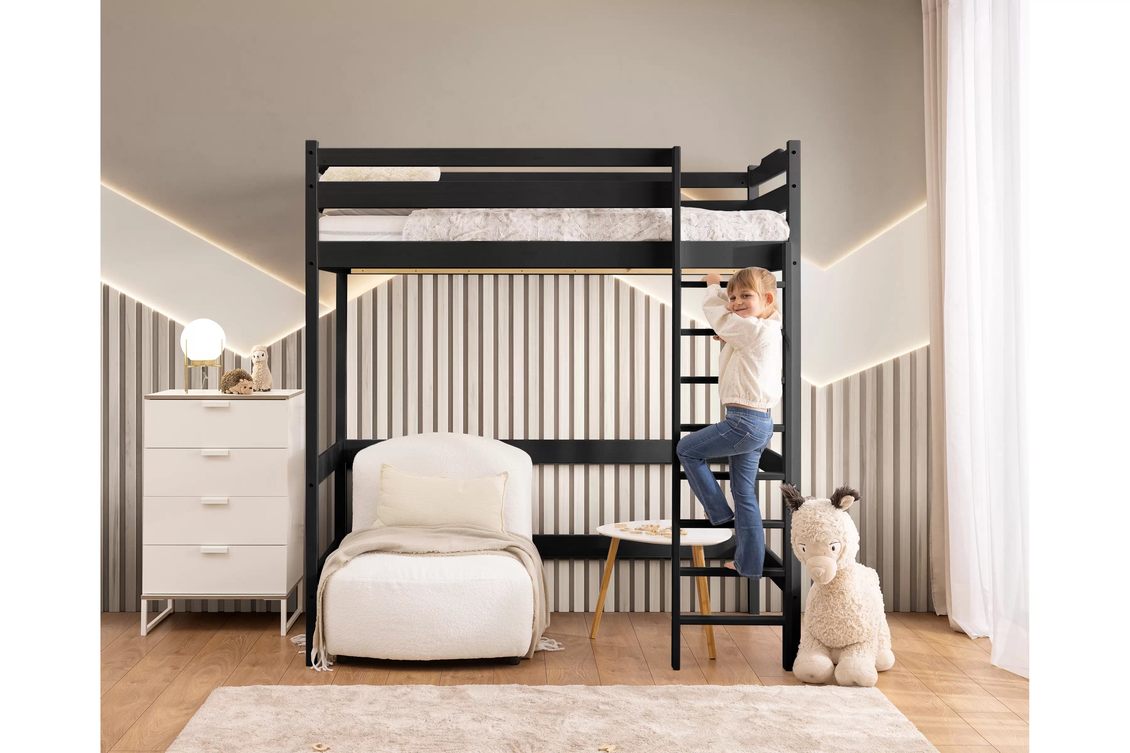 Dětská vyvýšená postel Samio - 80x160 / černá Postel dzieciece Samio 80x160 vyvýšená postel - černá