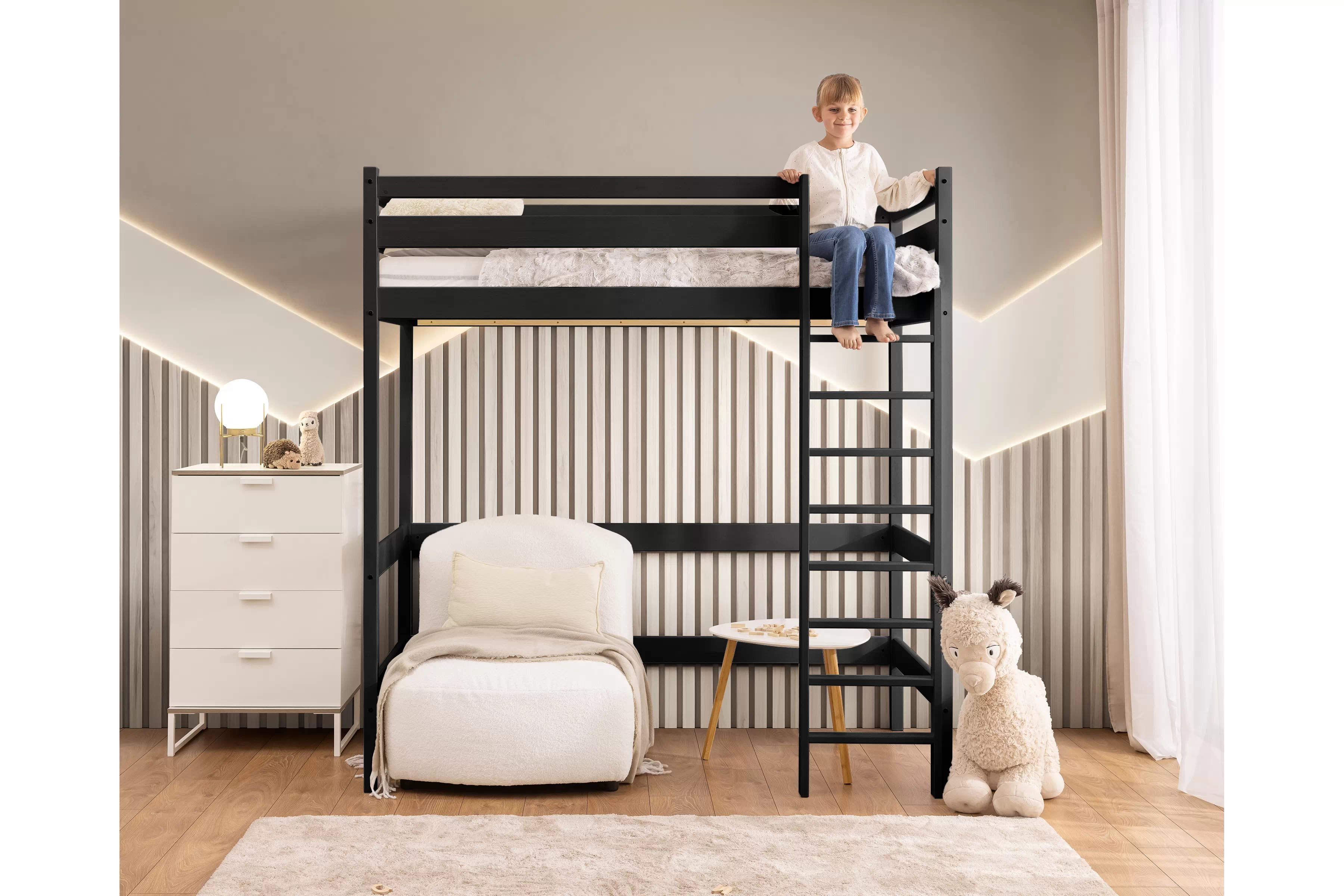 Dětská vyvýšená postel Samio - 80x160 / černá Postel dzieciece Samio 80x160 vyvýšená postel - černá