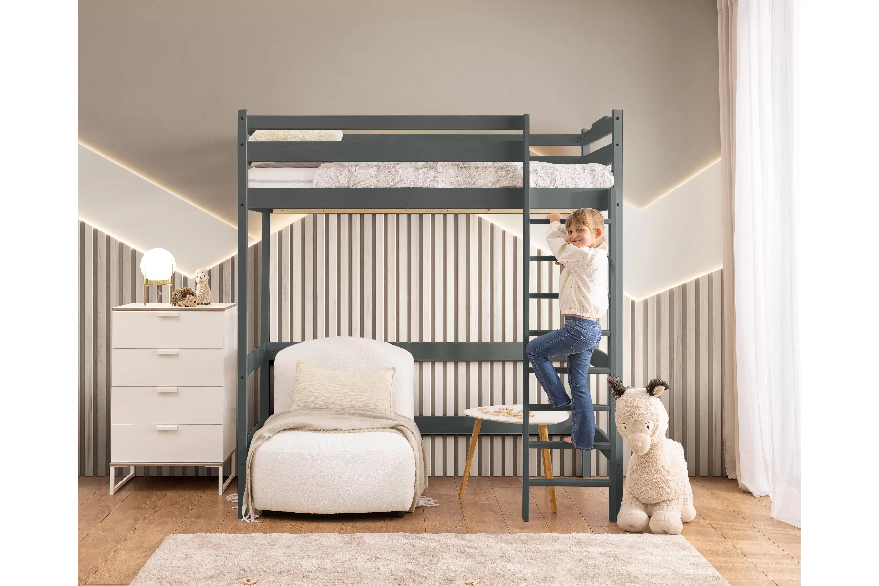 Vyvýšená detská posteľ Samio - 80x160 cm - grafitová Posteľ dzieciece Samio 80x160 vyvýšená - grafit