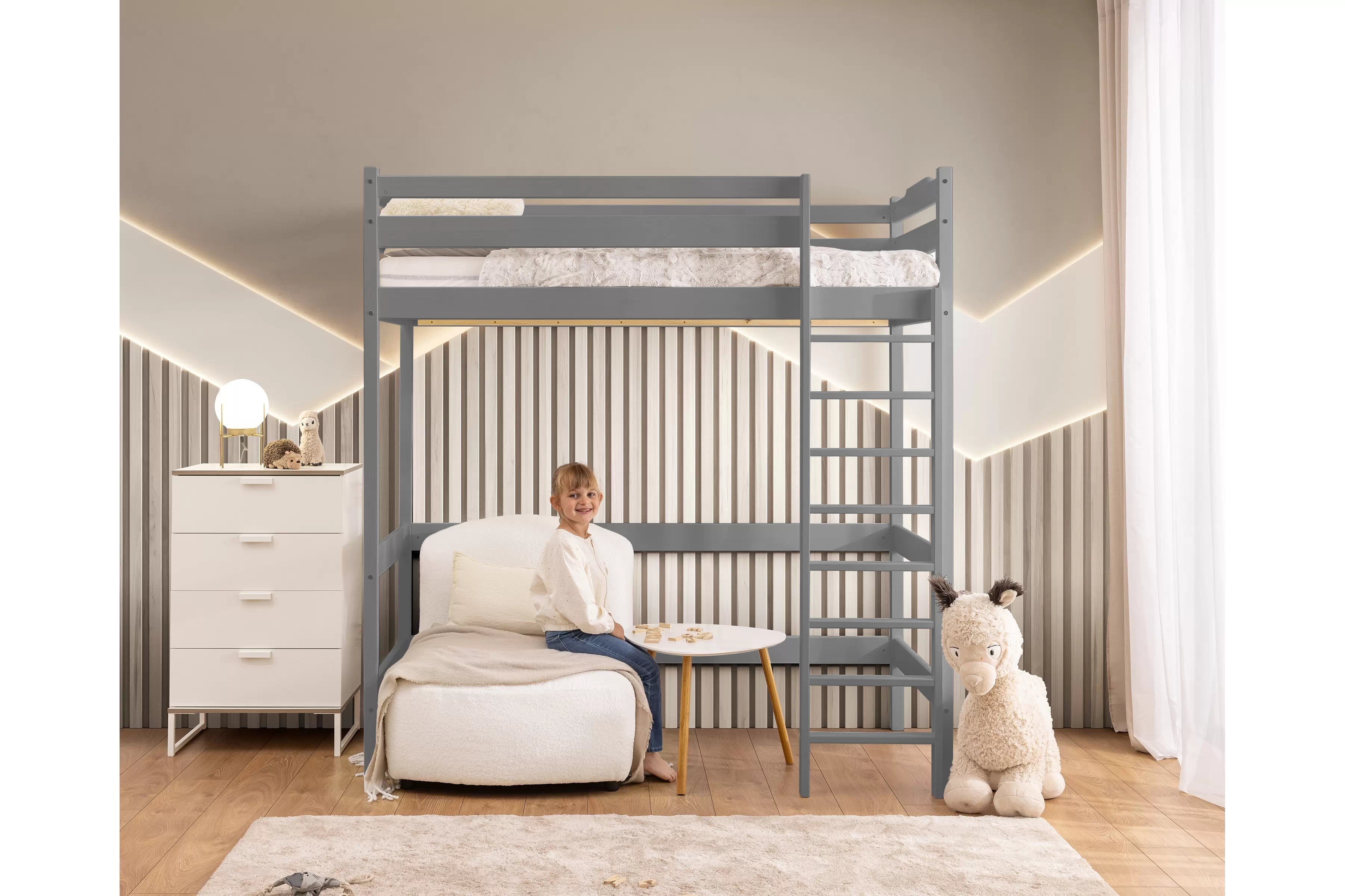Vyvýšená detská posteľ Samio - 80x160 cm - šedá Posteľ dzieciece Samio 80x160 vyvýšená - šedý