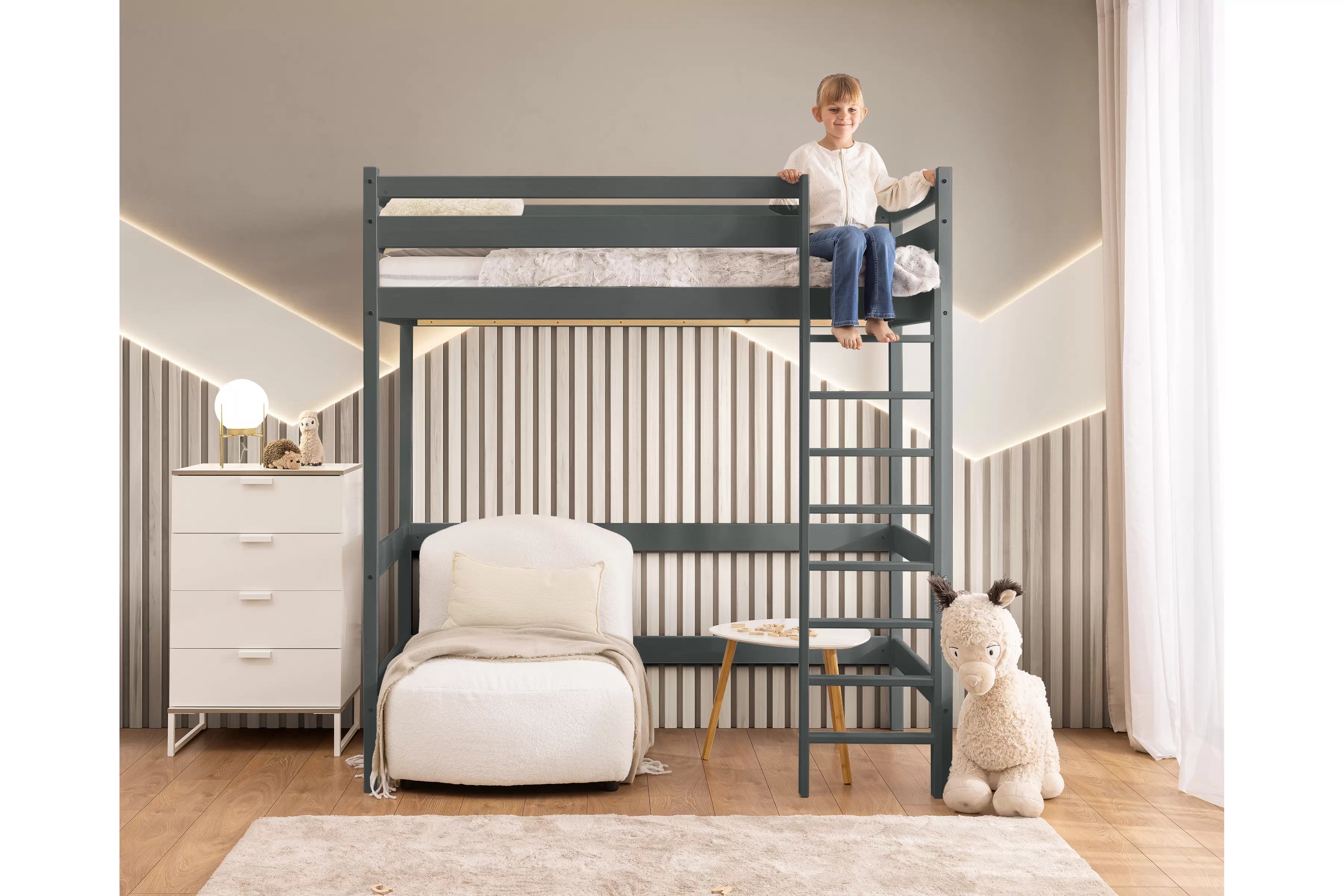 Vyvýšená detská posteľ Samio - 80x180 cm - grafitová Posteľ dzieciece Samio 80x180 vyvýšená - grafit