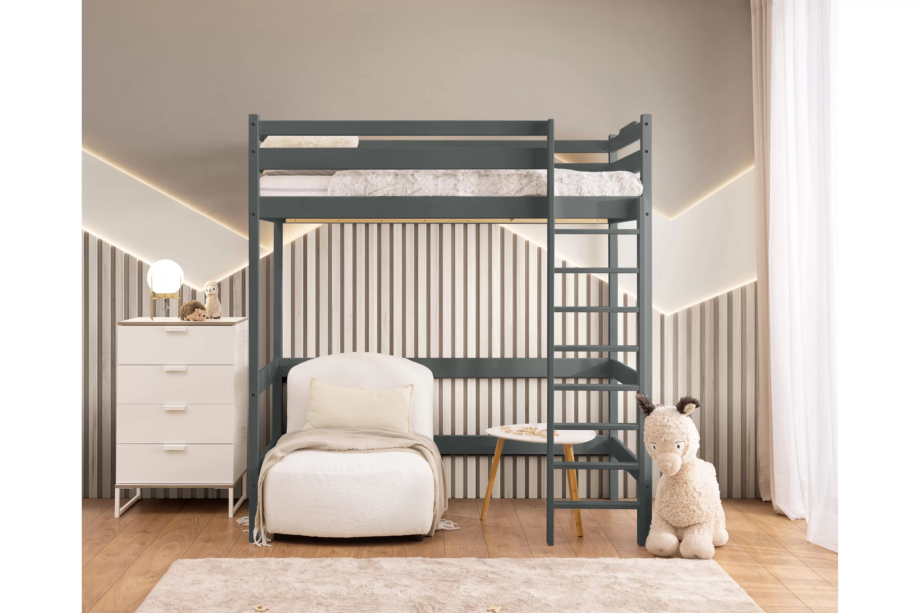 Vyvýšená detská posteľ Samio - 80x180 cm - grafitová Posteľ dzieciece Samio 80x180 vyvýšená - grafit