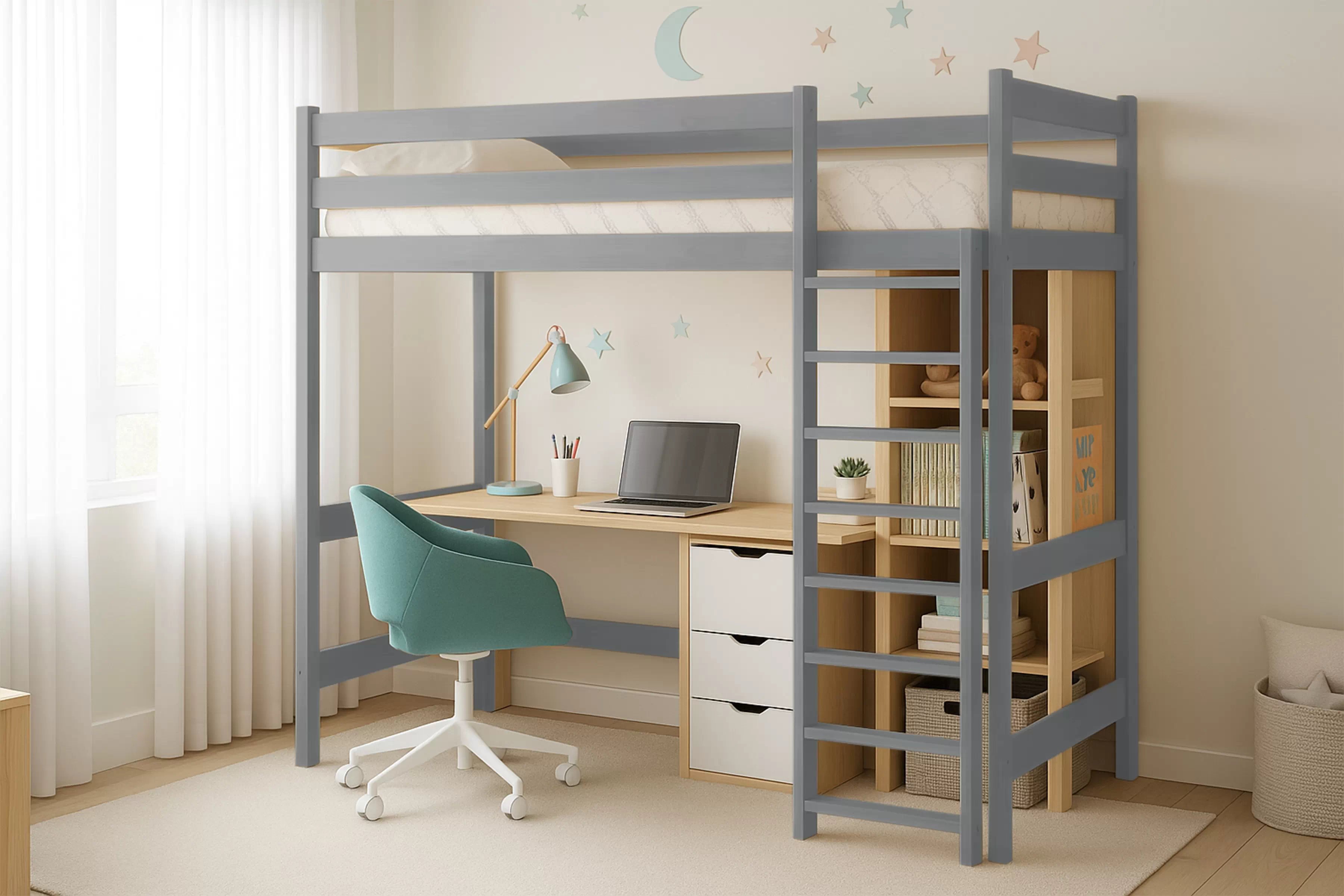 Dětská vyvýšená postel Samio 80x180 cm - šedá Postel dzieciece Samio 80x180 vyvýšená postel - šedá