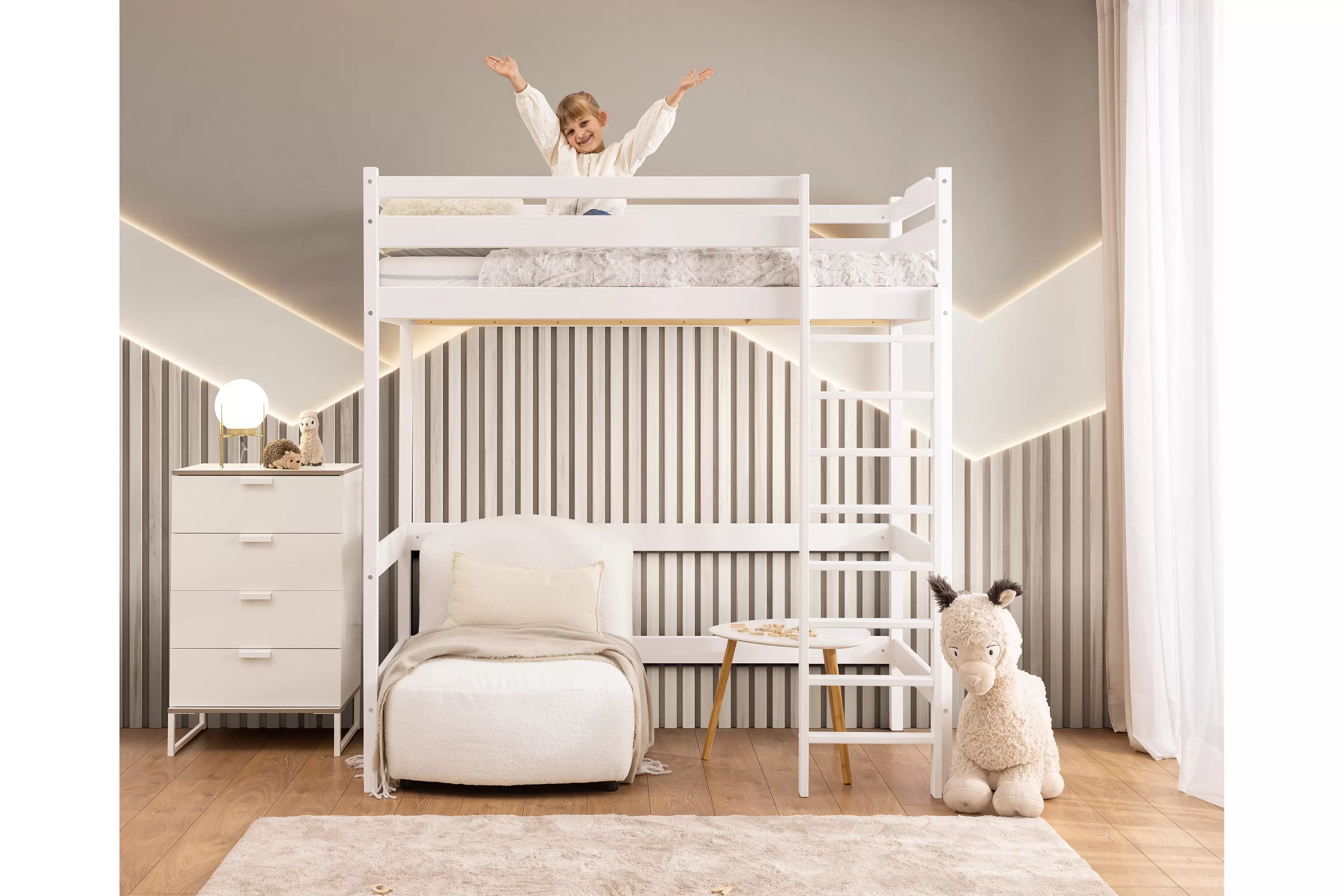 Dětská vyvýšená postel Samio 80x190 cm - bílá Postel dzieciece Samio 80x190 vyvýšená postel - bílá