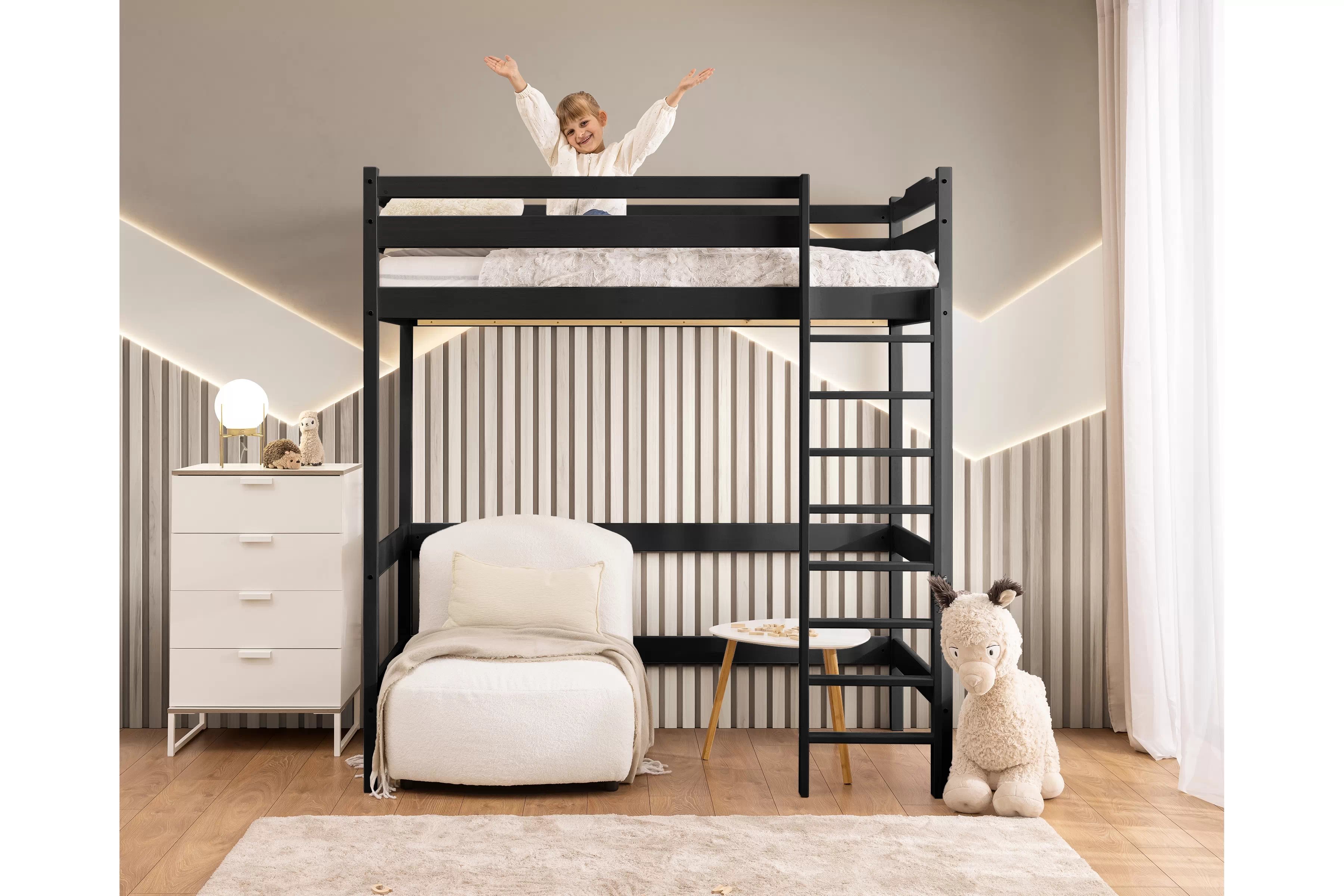 Vyvýšená detská posteľ Samio - 80x190 cm - čierna Posteľ dzieciece Samio 80x190 vyvýšená - Čierny