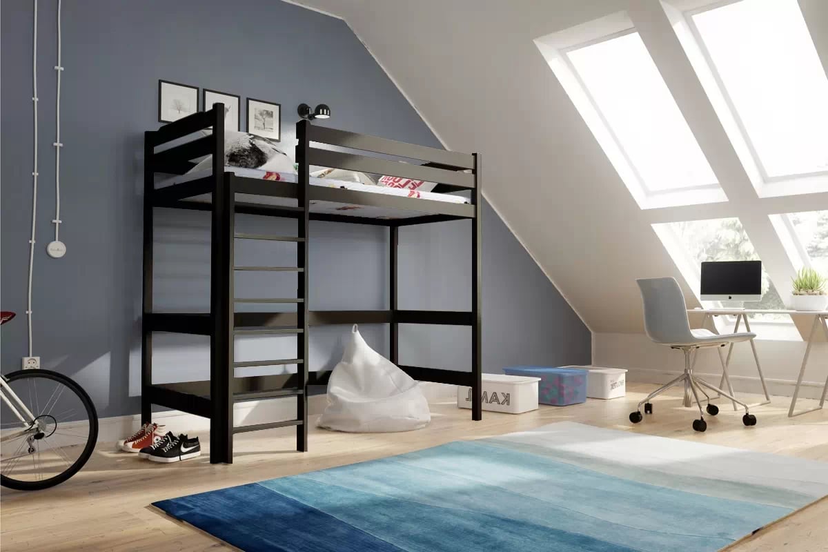 Vyvýšená detská posteľ Samio - 80x190 cm - čierna Posteľ dzieciece Samio 80x190 vyvýšená - Čierny