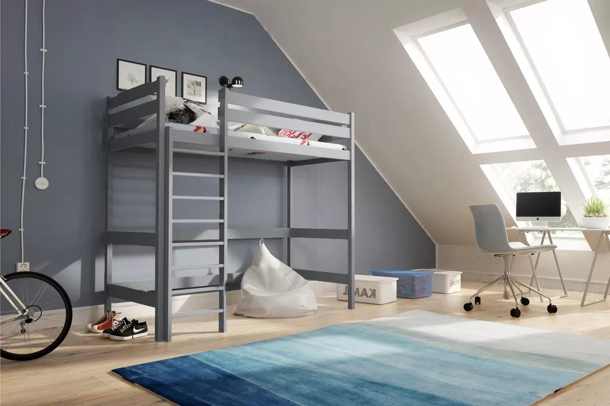 Vyvýšená detská posteľ Samio - 80x190 cm - šedá Posteľ dzieciece Samio 80x190 vyvýšená - šedý