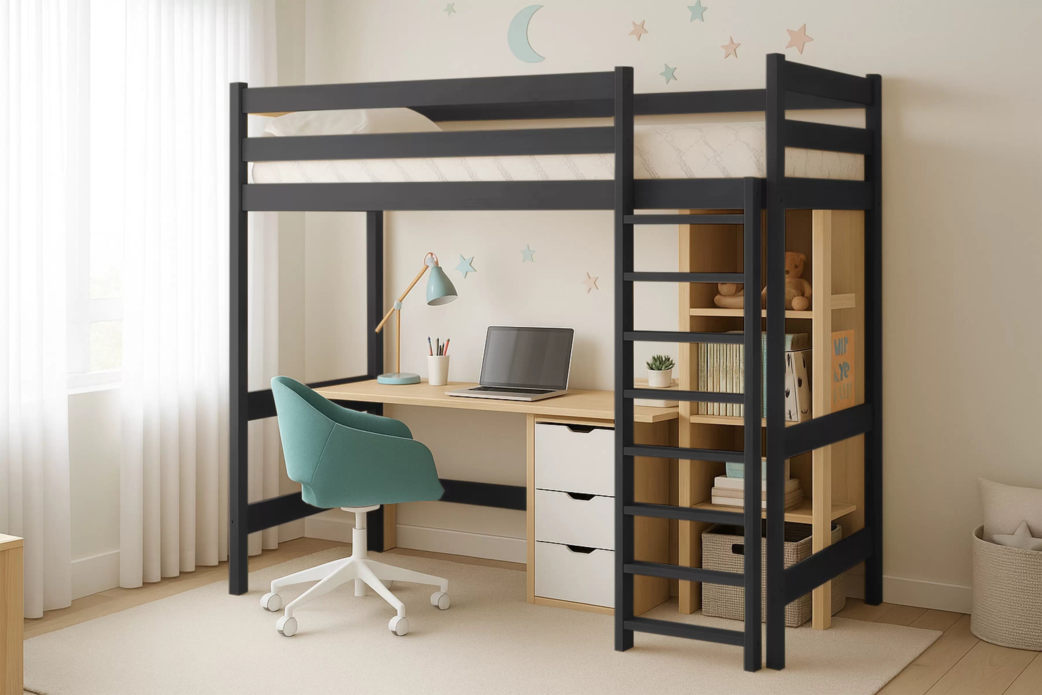 Dětská vyvýšená postel Samio 80x200 cm - černá Postel dzieciece Samio 80x200 vyvýšená postel - černá