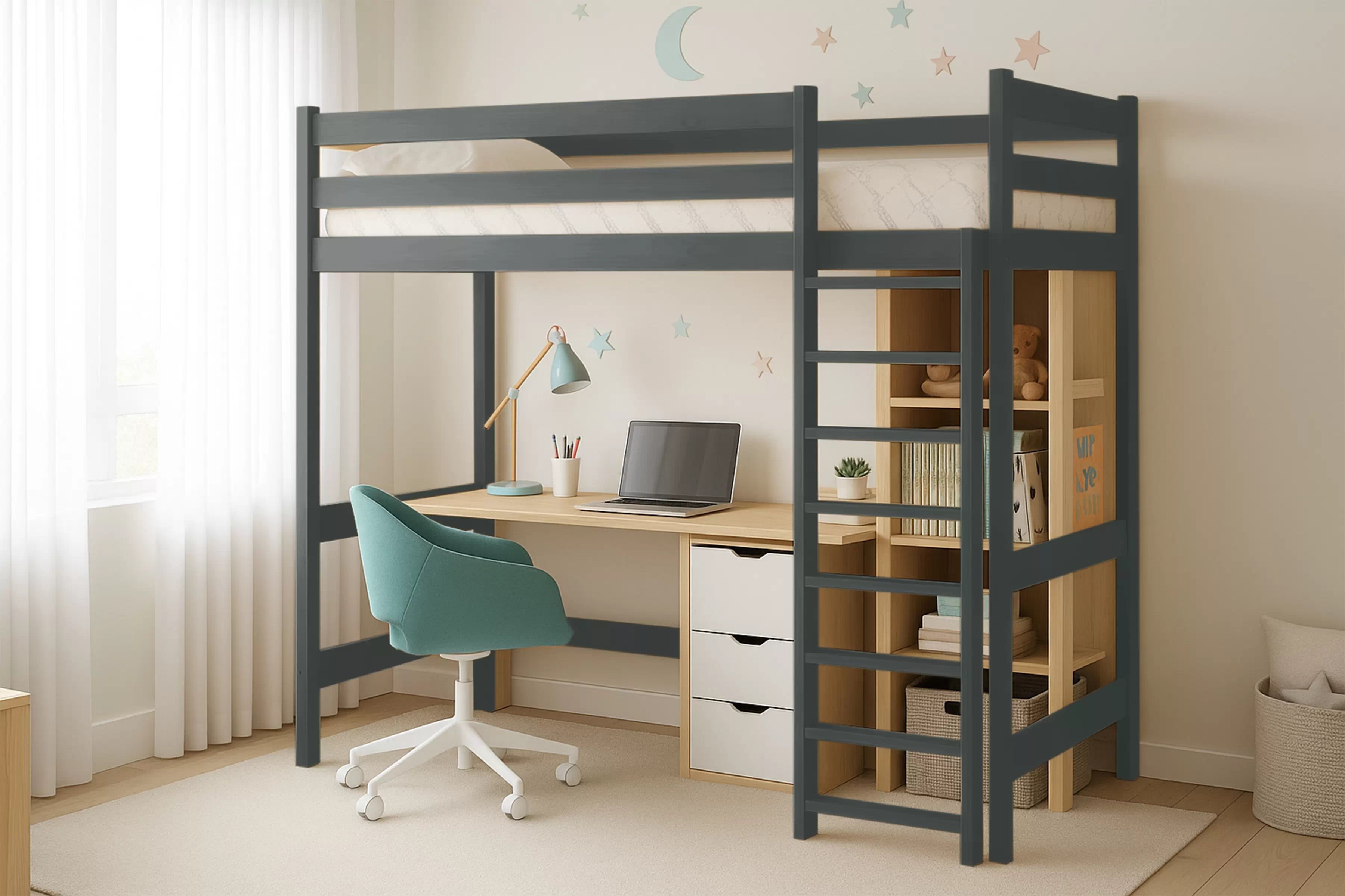 Dětská vyvýšená postel Samio 80x200 cm - grafitová Postel dzieciece Samio 80x200 vyvýšená postel - grafit