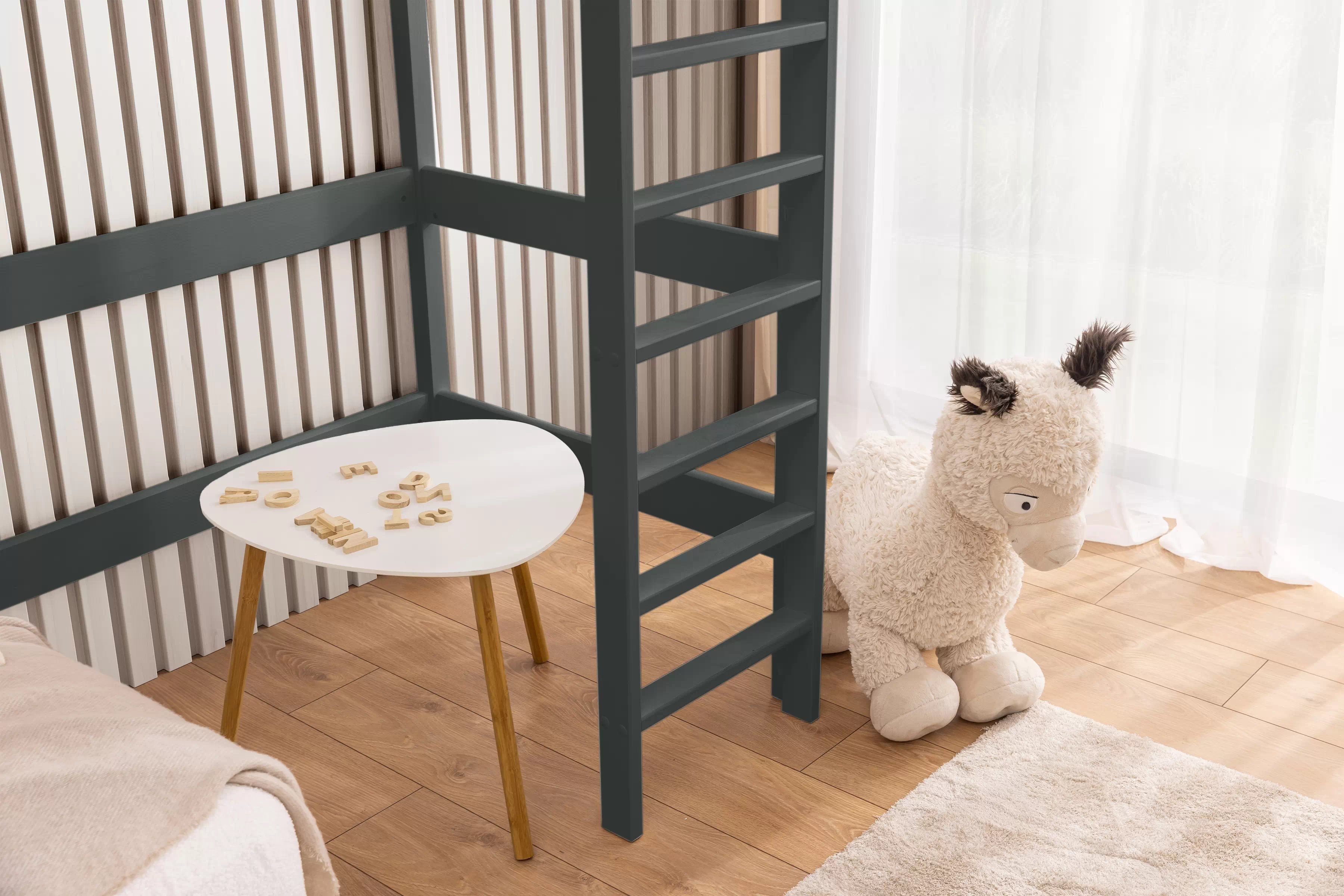 Vyvýšená detská posteľ Samio - 90x180 cm - grafitová Posteľ dzieciece Samio 90x180 vyvýšená - grafit