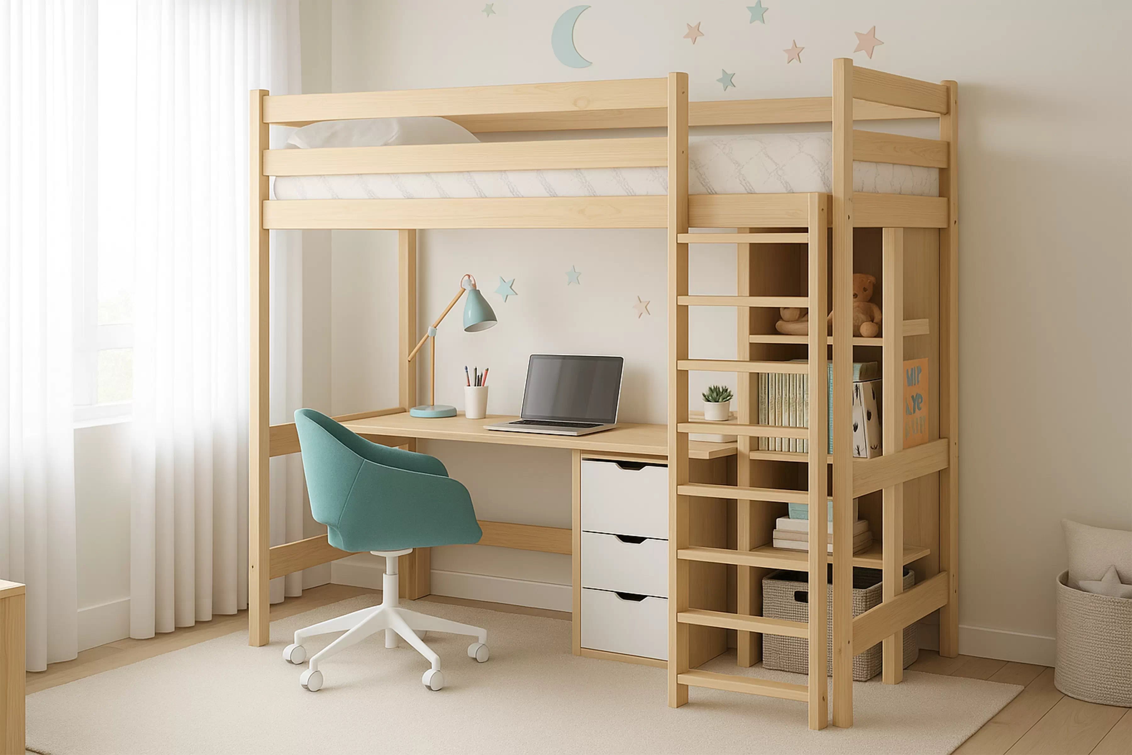 Vyvýšená detská posteľ Samio - 90x180 cm - borovica Posteľ dzieciece Samio 90x180 vyvýšená - Borovica