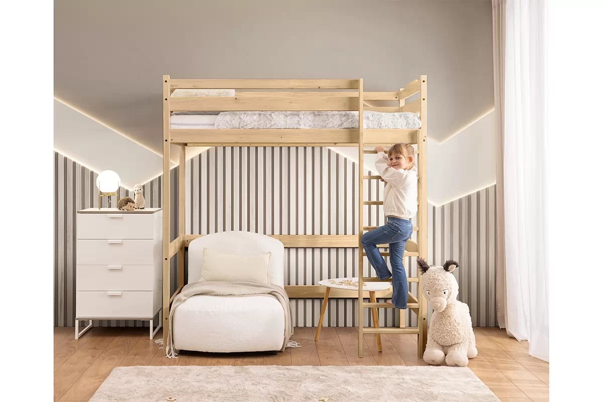 Vyvýšená detská posteľ Samio - 90x180 cm - borovica Posteľ dzieciece Samio 90x180 vyvýšená - Borovica