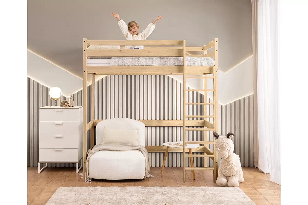 Vyvýšená detská posteľ Samio - 90x180 cm - borovica Posteľ dzieciece Samio 90x180 vyvýšená - Borovica