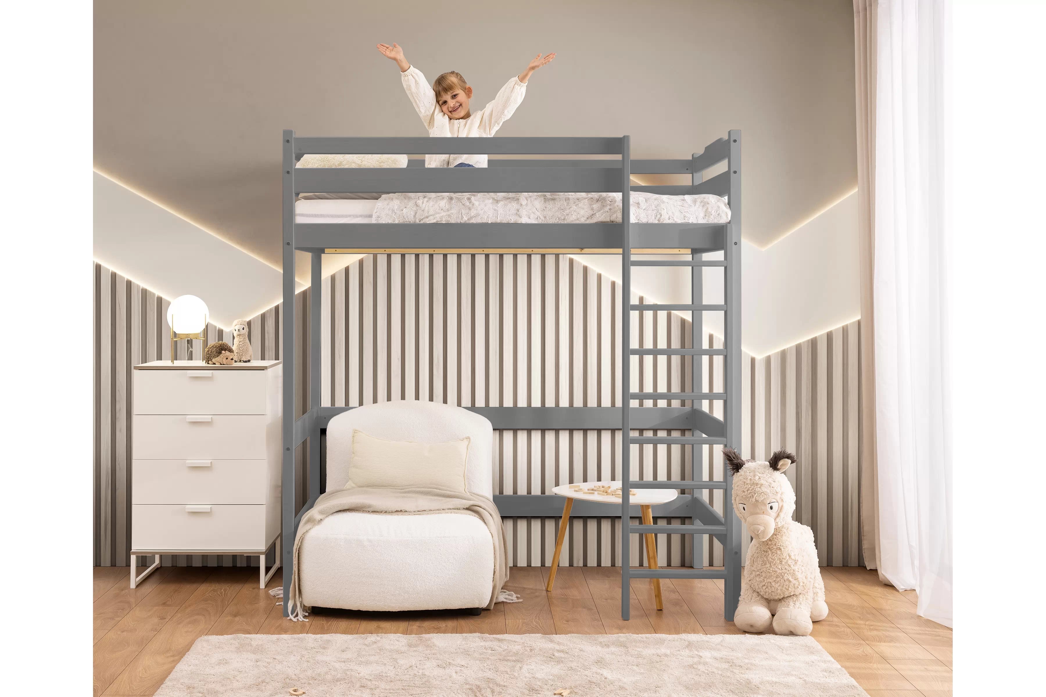 Dětská vyvýšená postel Samio 90x180 cm - šedá Postel dzieciece Samio 90x180 vyvýšená postel - šedá