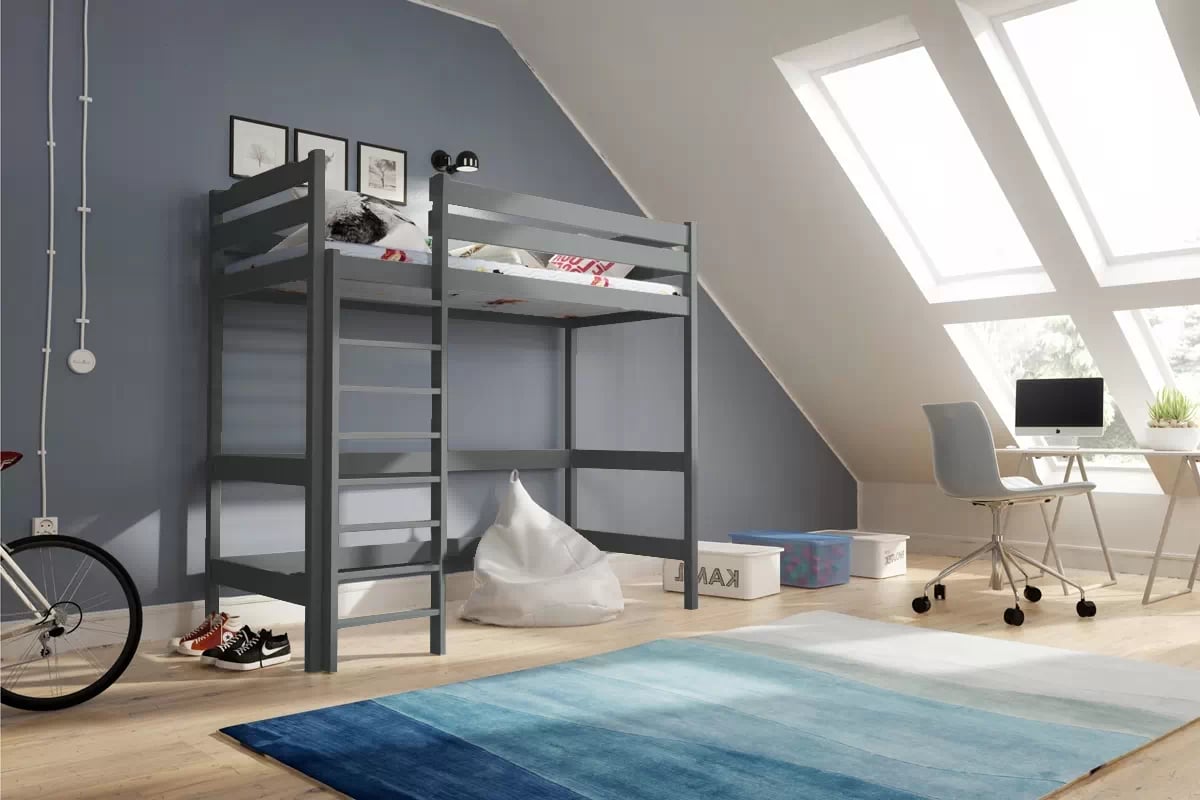 Vyvýšená detská posteľ Samio - 90x190 cm - grafitová Posteľ dzieciece Samio 90x190 vyvýšená - grafit