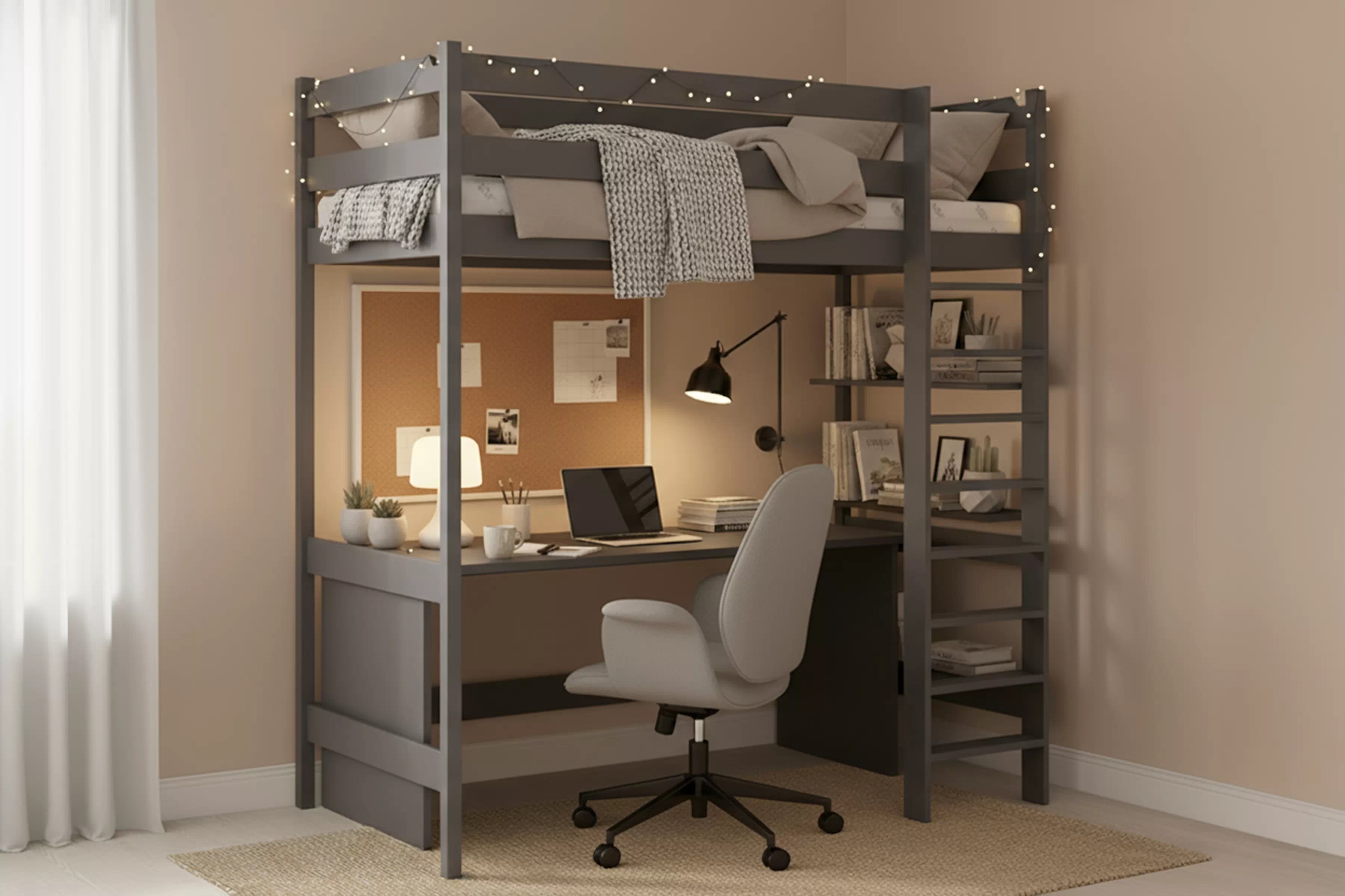 Detská posteľ Samio 90x190 s poschodím - grafitová Posteľ dzieciece Samio 90x190 vyvýšená - grafit