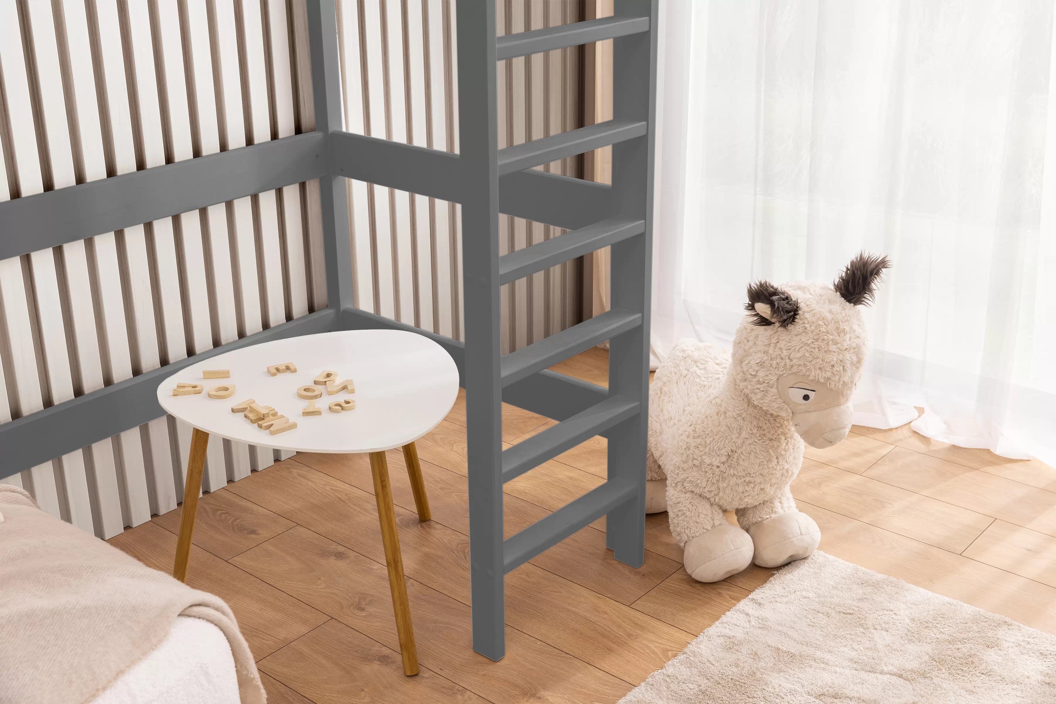 Vyvýšená detská posteľ Samio - 90x190 cm - šedá Posteľ dzieciece Samio 90x190 vyvýšená - šedý