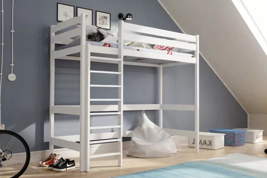 Vyvýšená detská posteľ Samio - 90x200 cm - biela Posteľ dzieciece Samio 90x200 vyvýšená - Biely