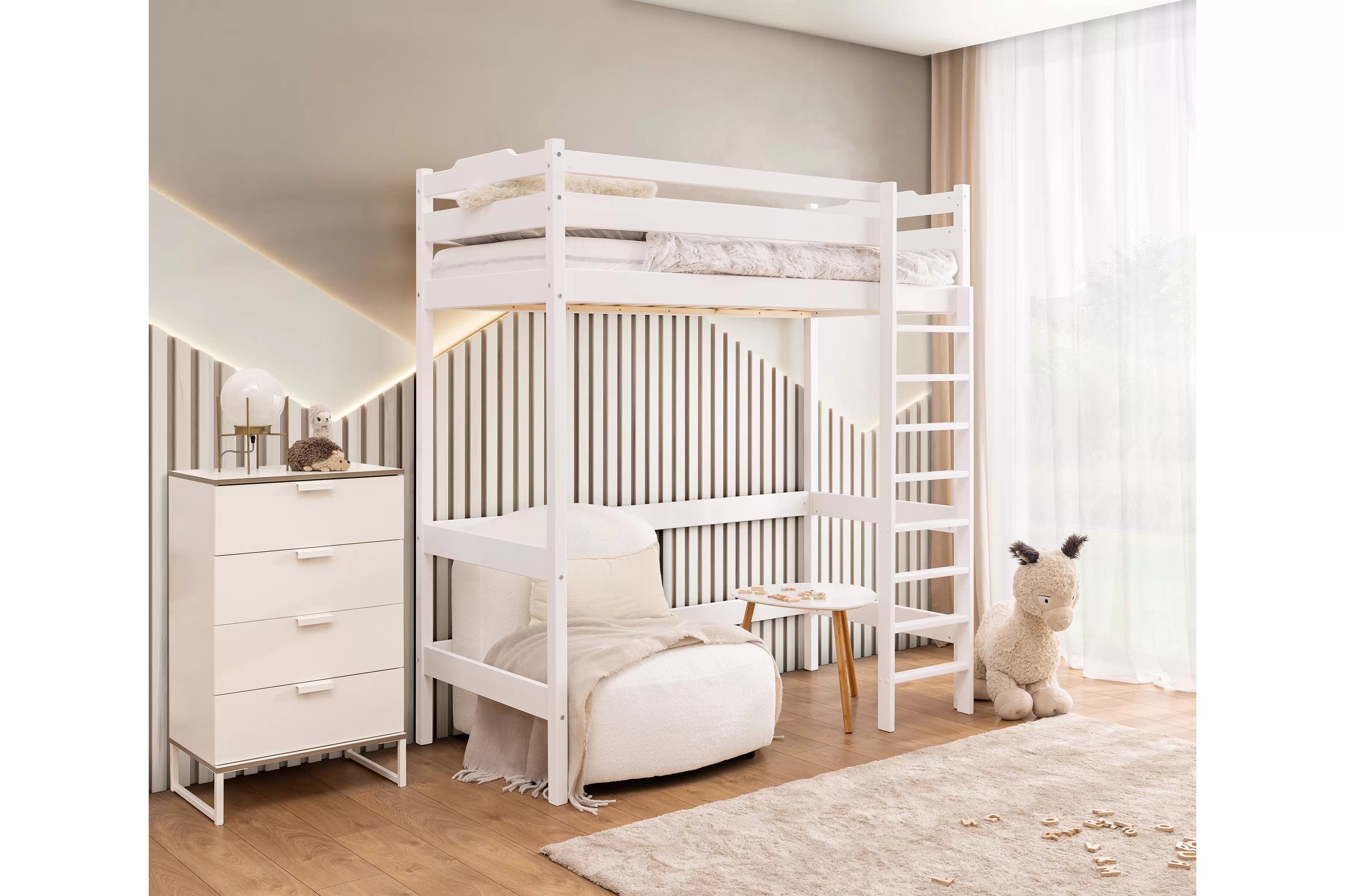 Detská vyvýšená posteľ Samio 90x200 - biela Posteľ dzieciece Samio 90x200 vyvýšená - Biely