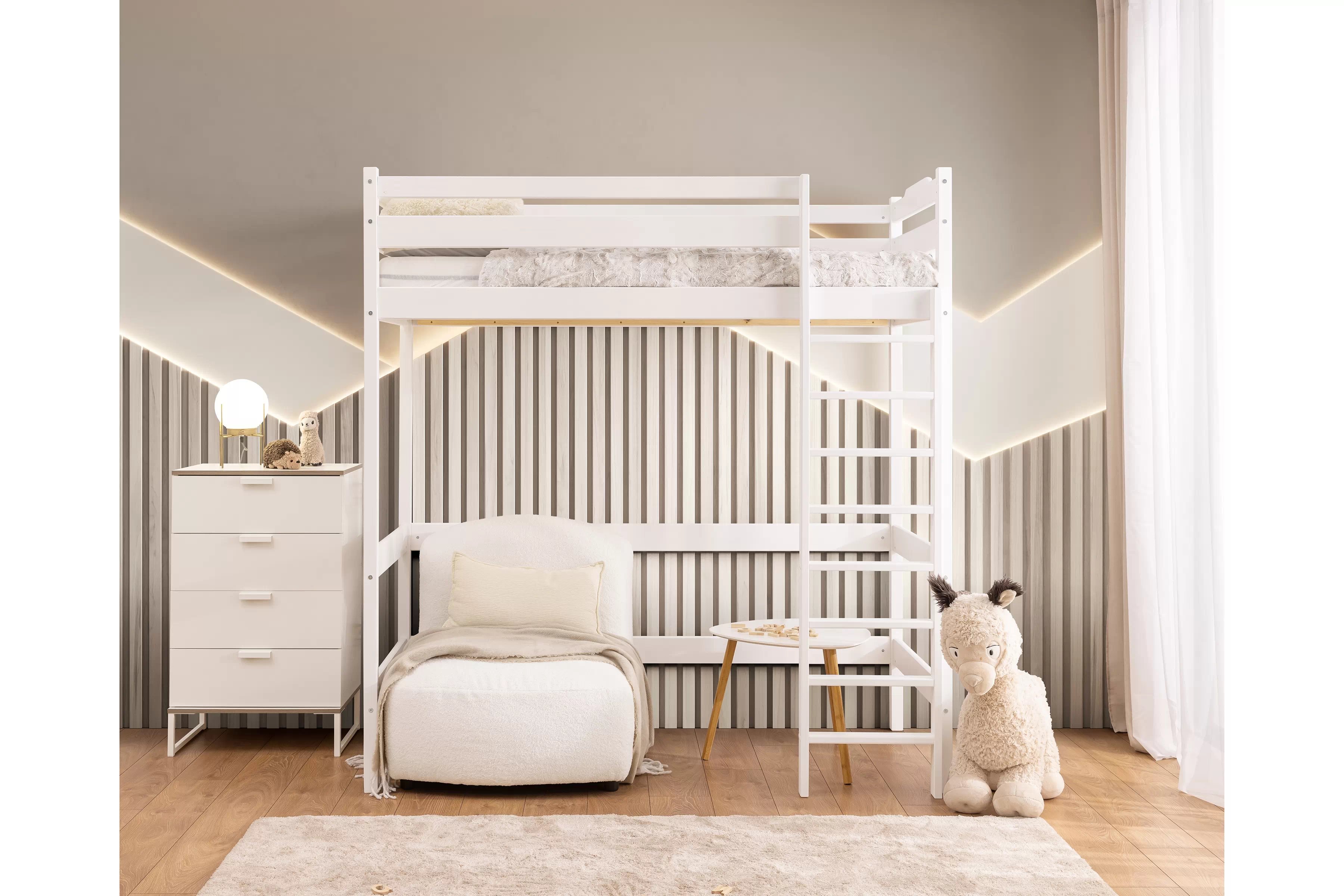 Vyvýšená detská posteľ Samio - 90x200 cm - biela Posteľ dzieciece Samio 90x200 vyvýšená - Biely