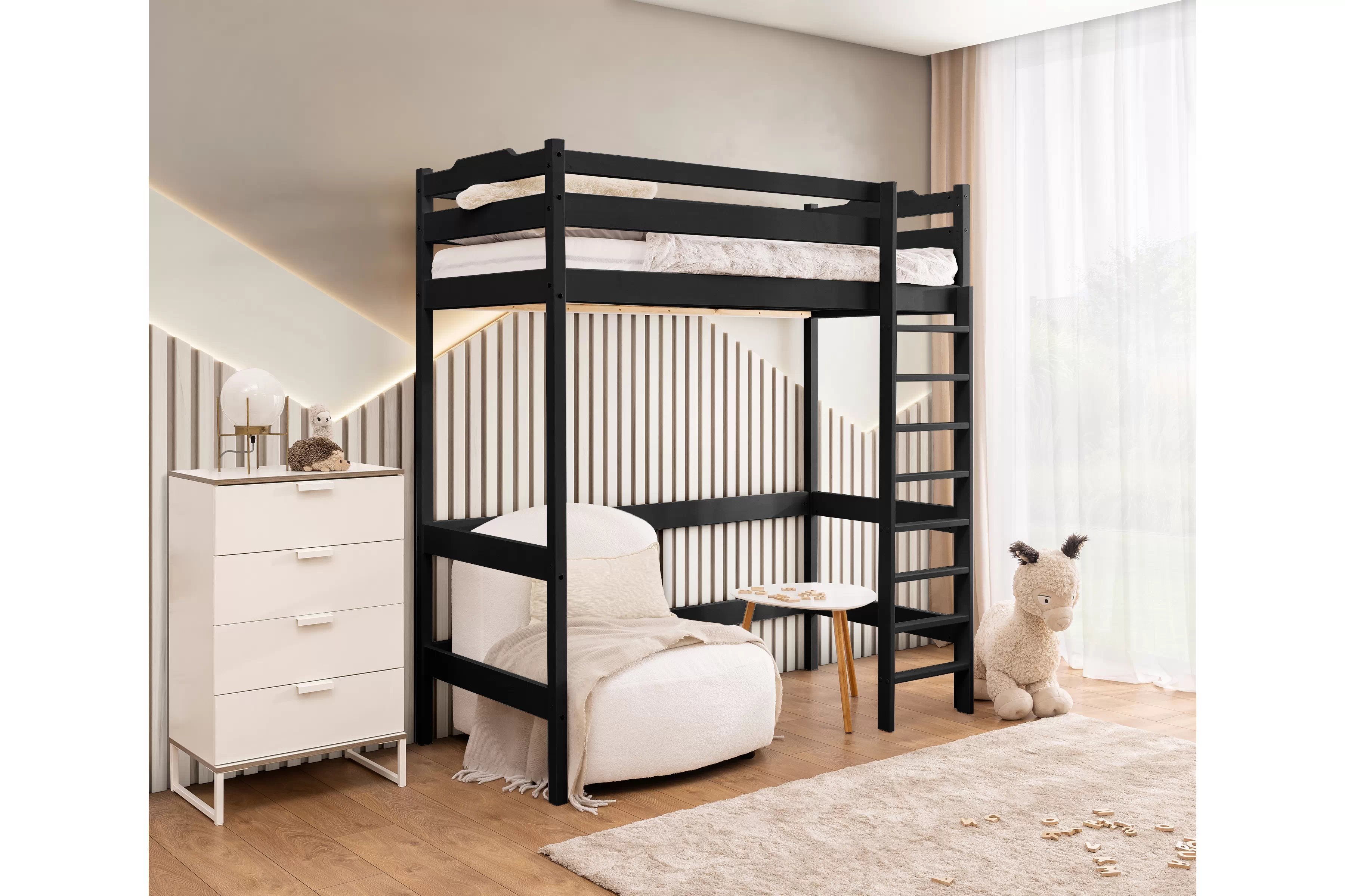 Vyvýšená detská posteľ Samio - 90x200 cm - čierna Posteľ dzieciece Samio 90x200 vyvýšená - Čierny