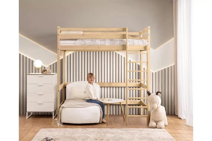 Detská posteľ Samio 90x200 s poschodím - borovica Posteľ dzieciece Samio 90x200 vyvýšená - Borovica