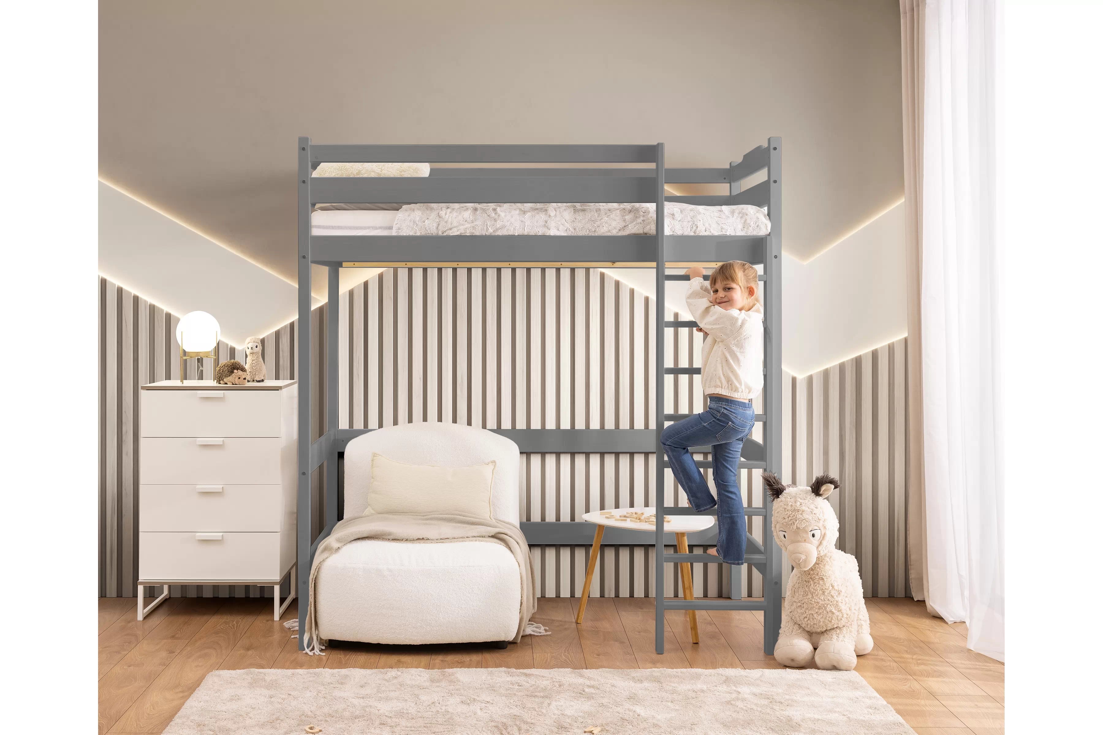 Dětská vyvýšená postel Samio 90x200 cm - šedá Postel dzieciece Samio 90x200 vyvýšená postel - šedá